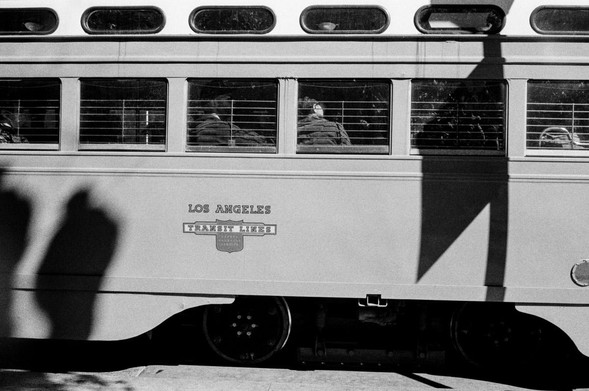 a photo of a street car (tram) in san francisco that says Los Angeles Transit Lines (we get our street cars from different cities and they often still have their old signs)
