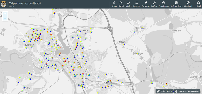 Kompletní seznam stanovišť na odpady Tábor