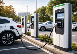 EV charging station at dusk