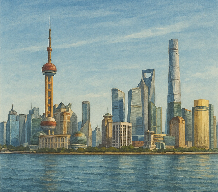 Bund i panorama Pudong