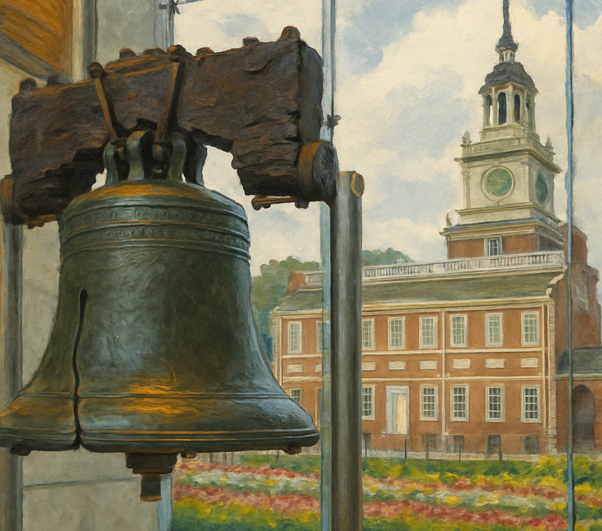 Liberty Bell i Independence Hall