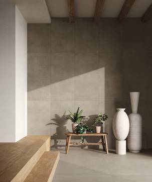 Raumabbildung Homescape, Wohnzimmer, gestaltet mit Fliesen aus der Kollektion: Homescape