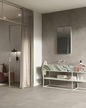 Raumabbildung Homescape, Badezimmer, gestaltet mit Fliesen aus der Kollektion: Homescape