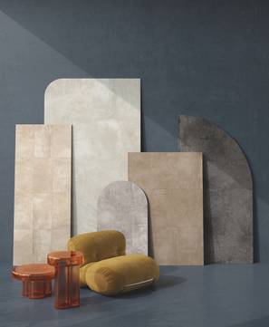 Raumabbildung Moodboard, gestaltet mit Fliesen aus der Kollektion: Portland