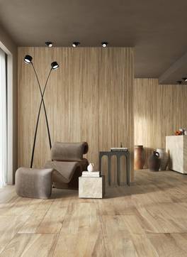 Immagine ambiente Living, realizzato con piastrelle della collezione: Woodblock