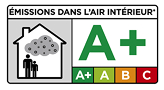 French VOC emissions logo, class A+, white background with house symbol and colour scale from green to red.