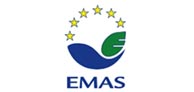 EMAS logo with circle of yellow stars, green leaf and blue wave, environmental management certification.