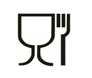 Black glass and fork logo on a white background, MOCA mark for materials intended to come into contact with food.