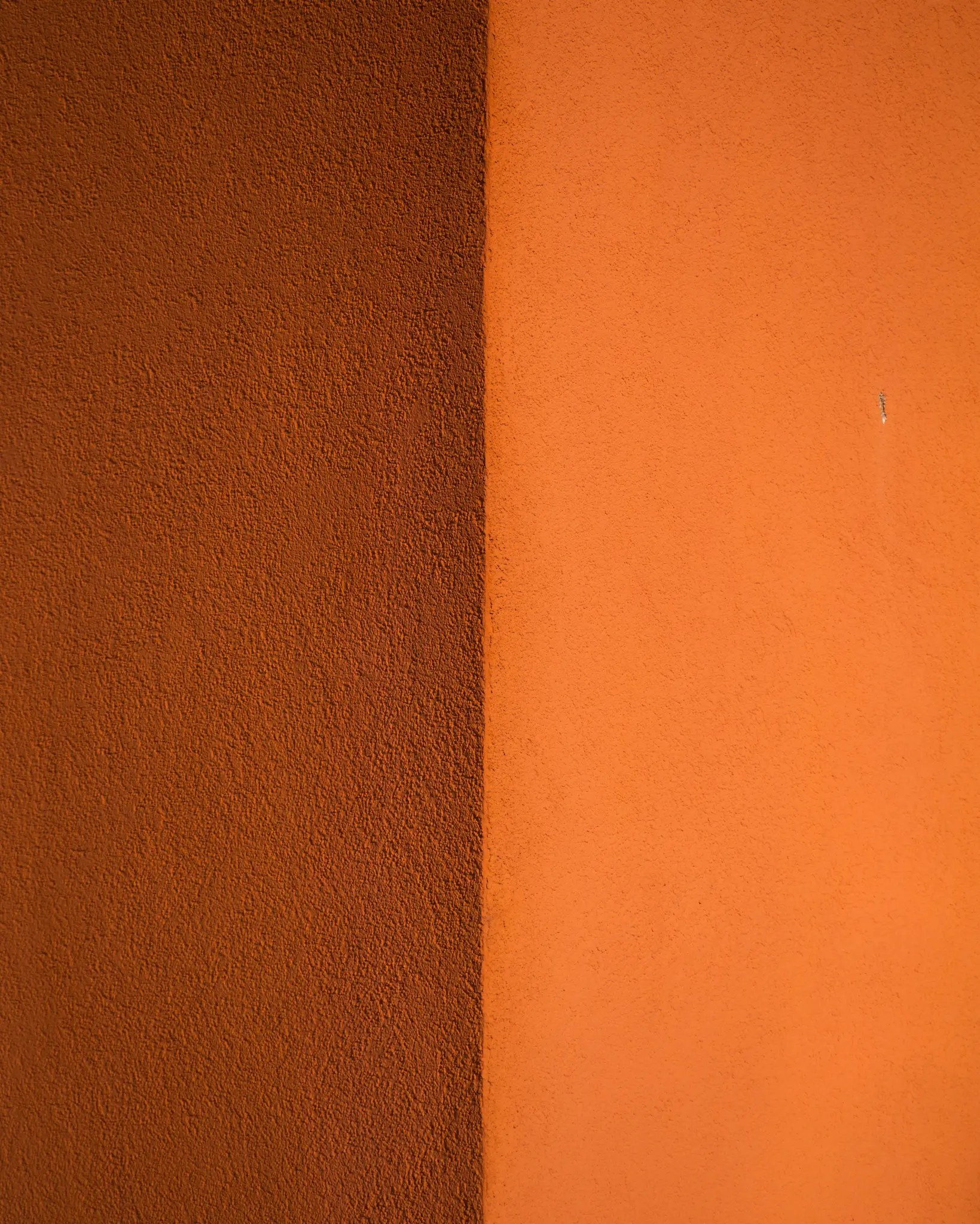 Una pared texturizada se divide verticalmente en dos secciones: un lado izquierdo marrón oscuro y sombreado y un lado derecho