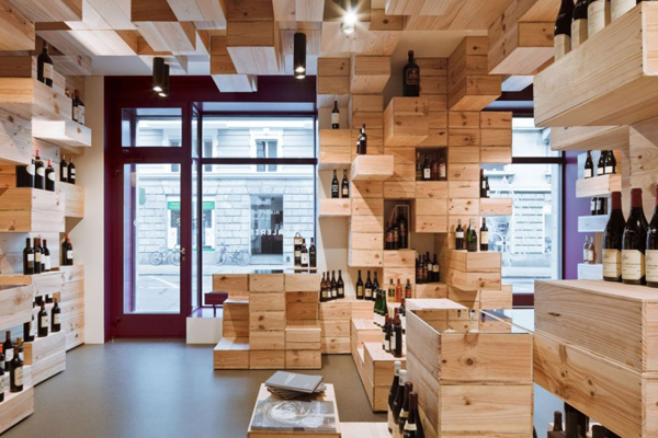 Для обновления дизайна винного магазина в Цюрихе использовали 1500 коробок