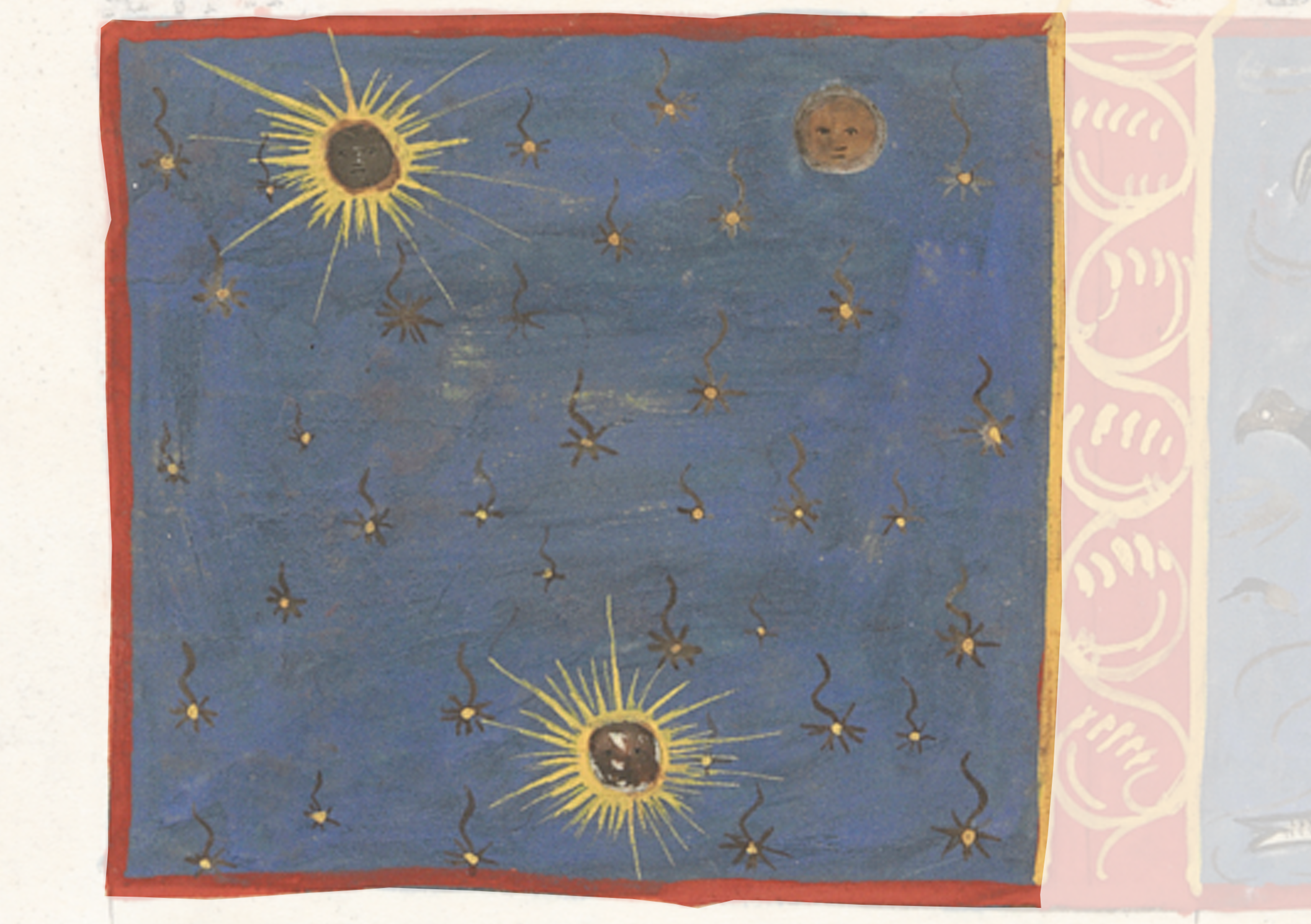 Painting Of A Sun And Stars On A Blue Background