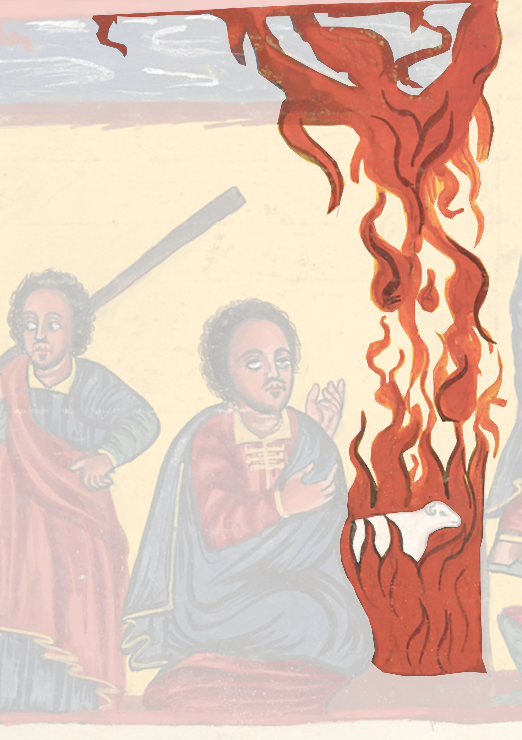 Painting Of A Man On A Cross With A Fire