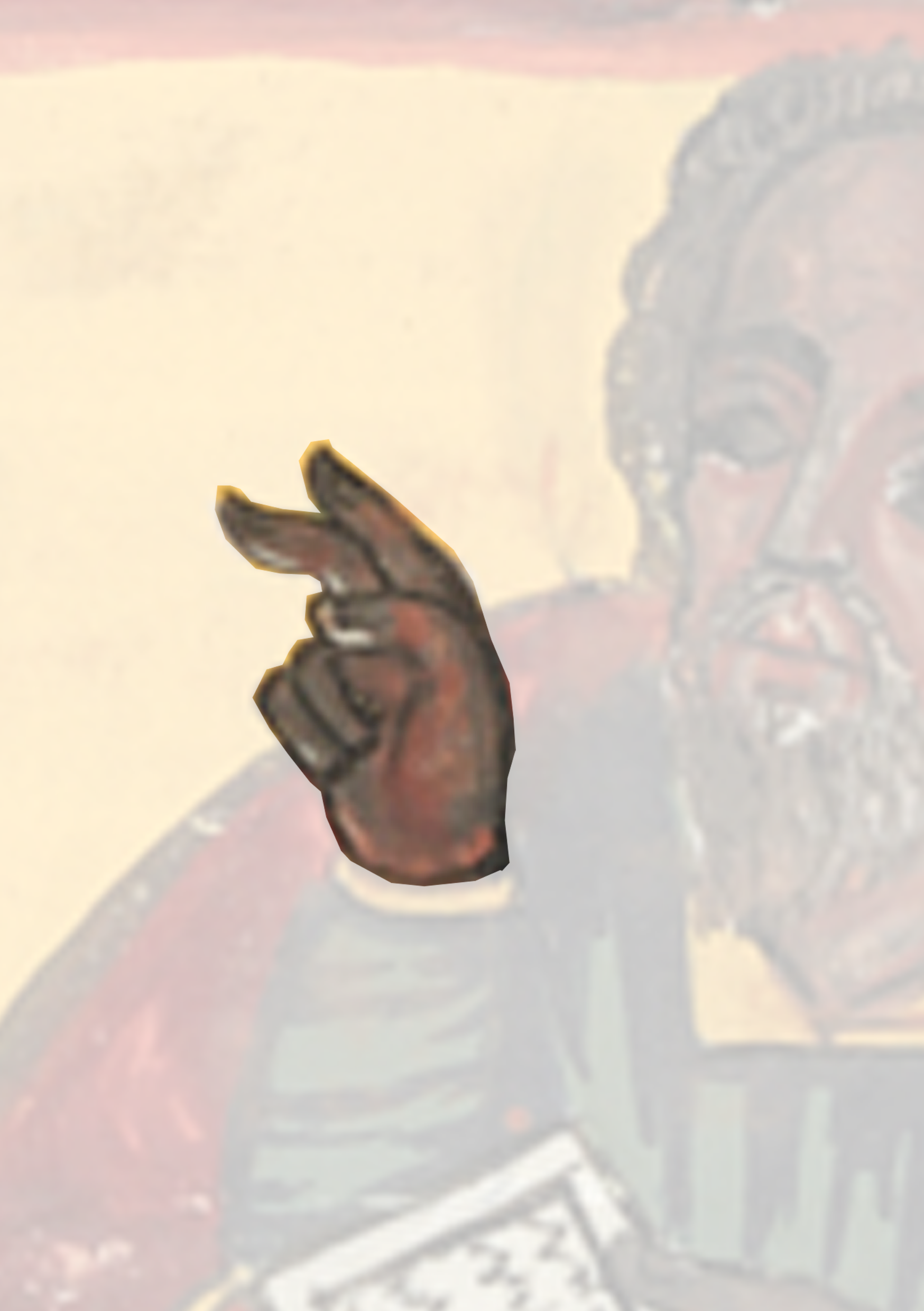 Painting Of A Man With A Beard And A Hand In The Air
