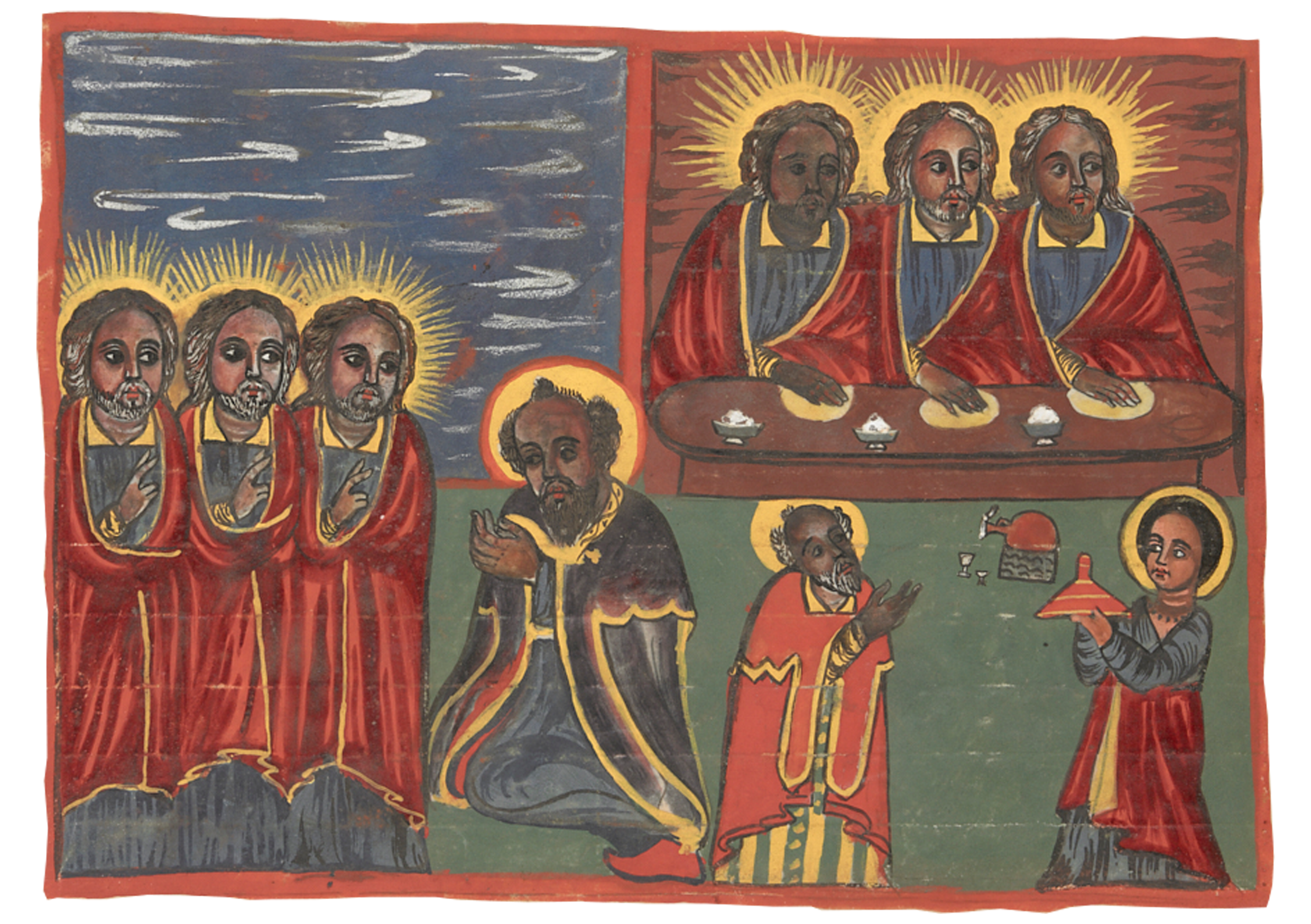 Painting Of Three Men With A Woman And A Man Holding A Child