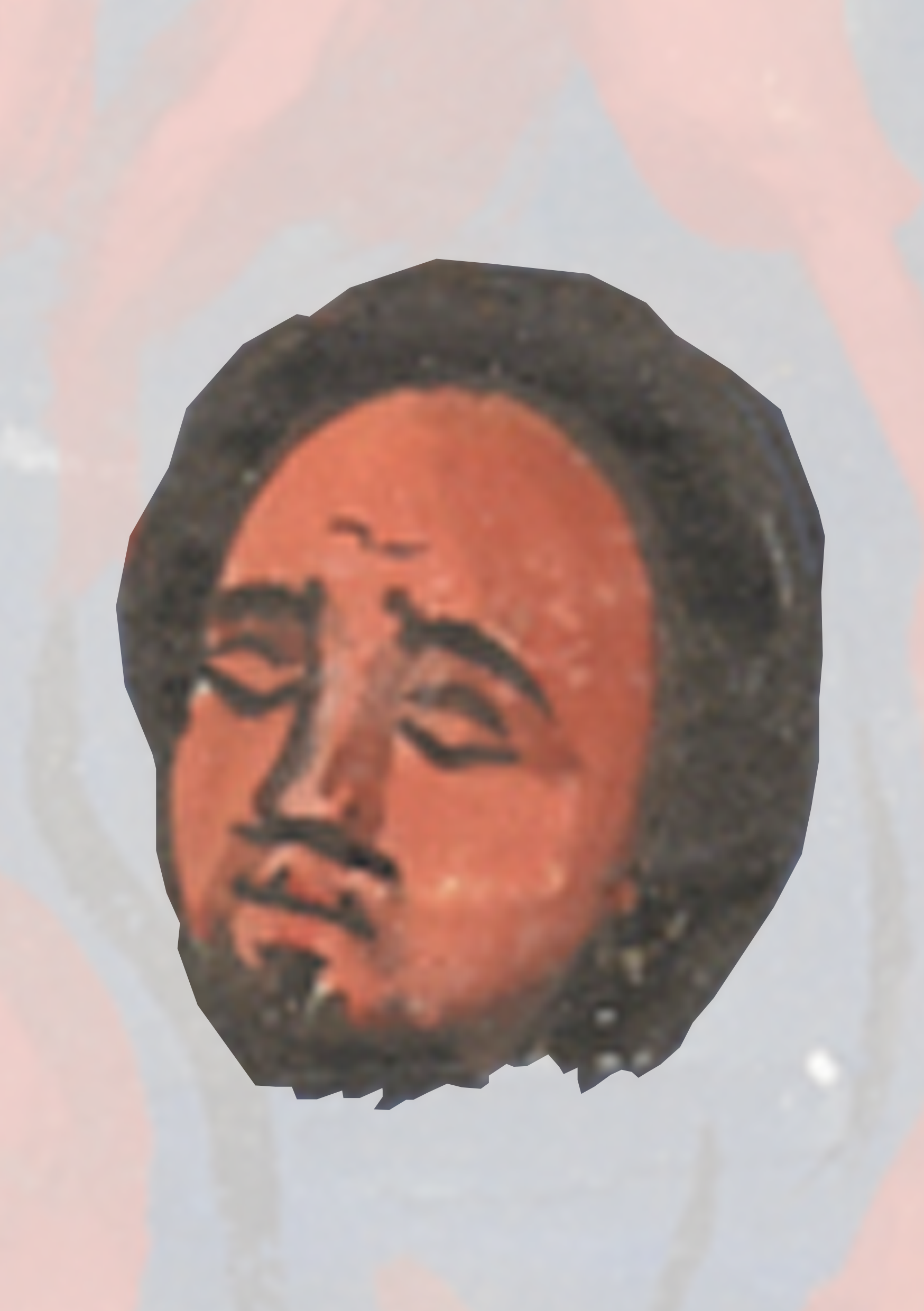 Face With A Black Hair And A Red Background