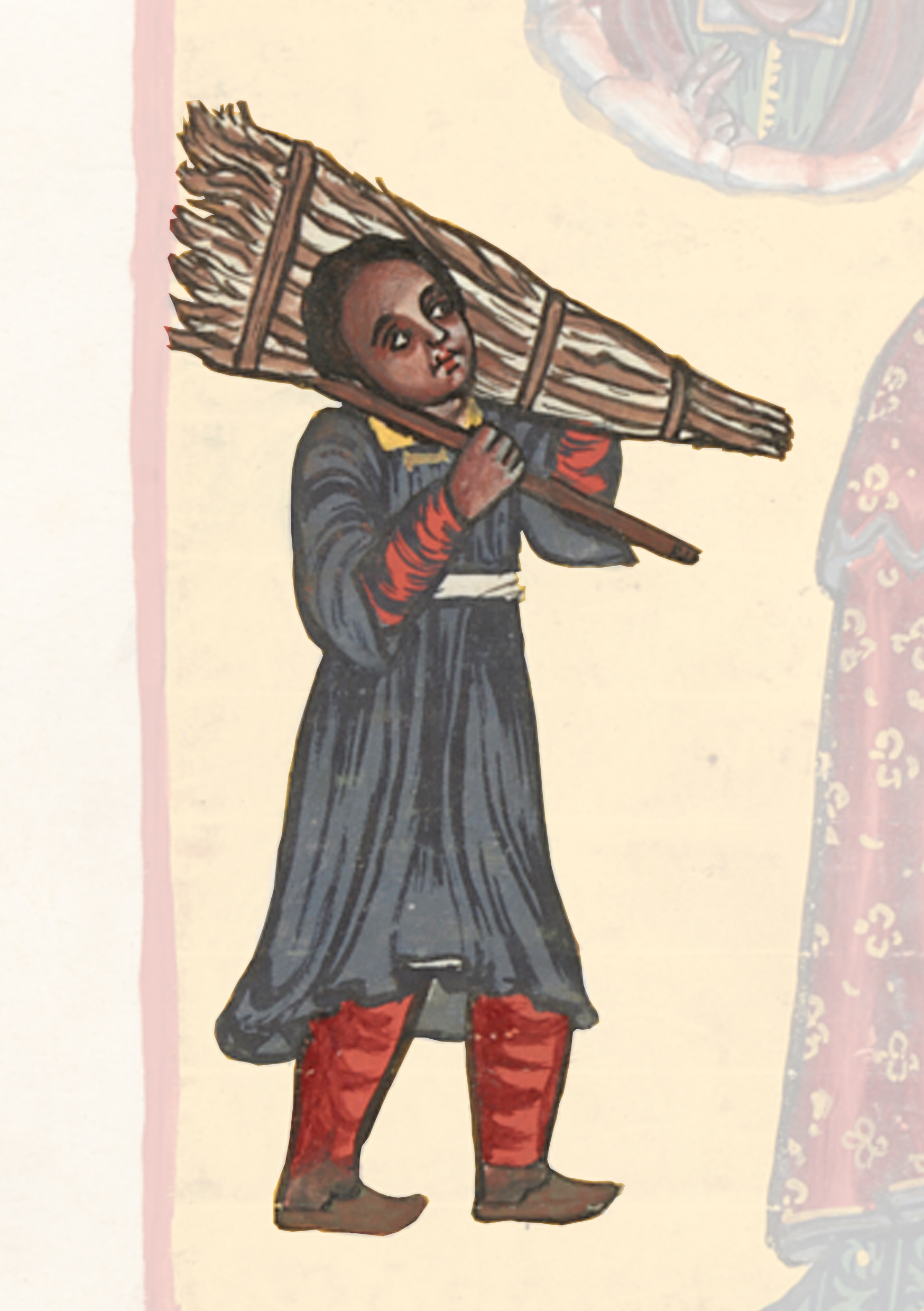 Drawing Of A Man Carrying A Large Piece Of Wood