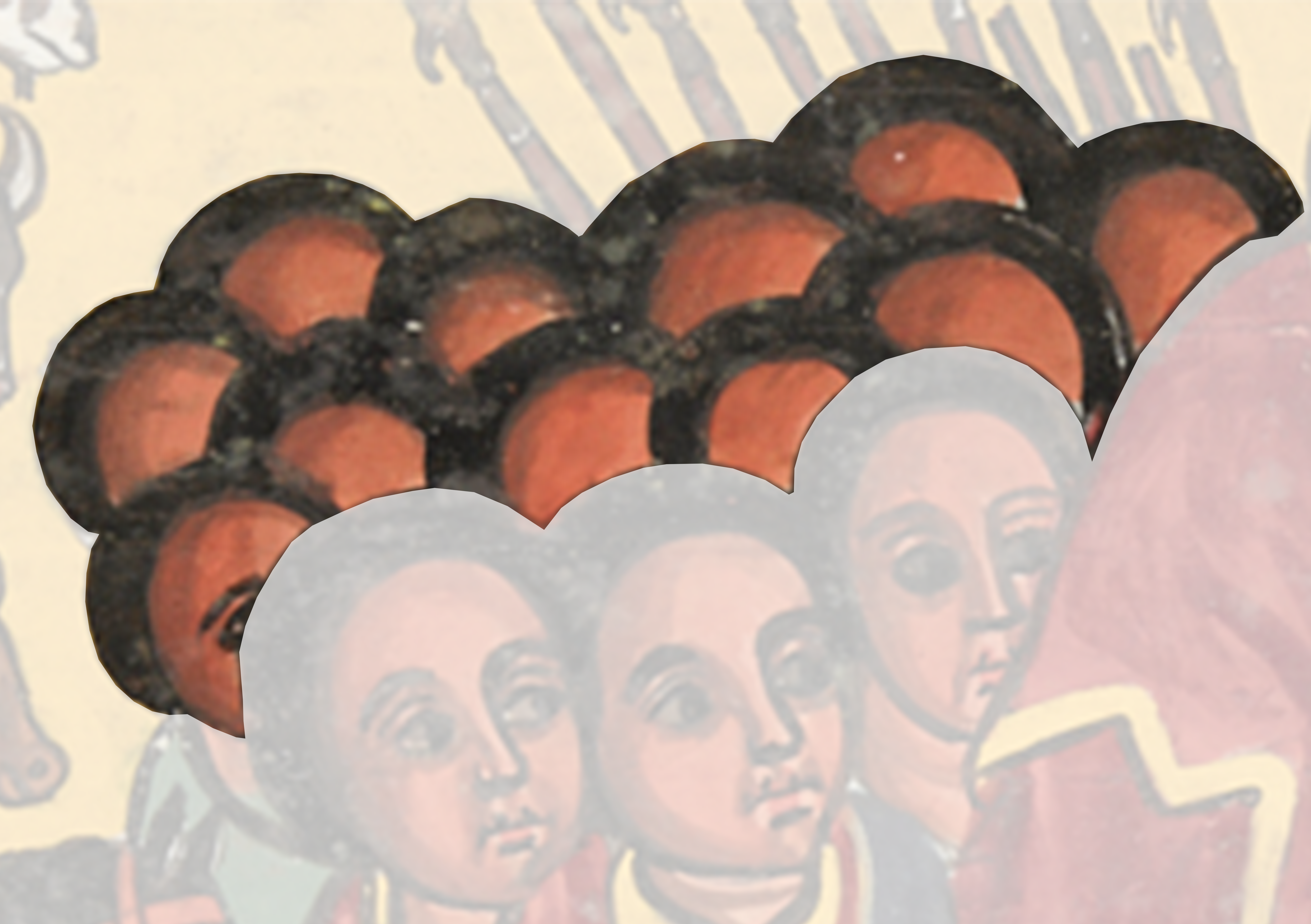 Painting Of A Group Of People With Their Heads In The Air