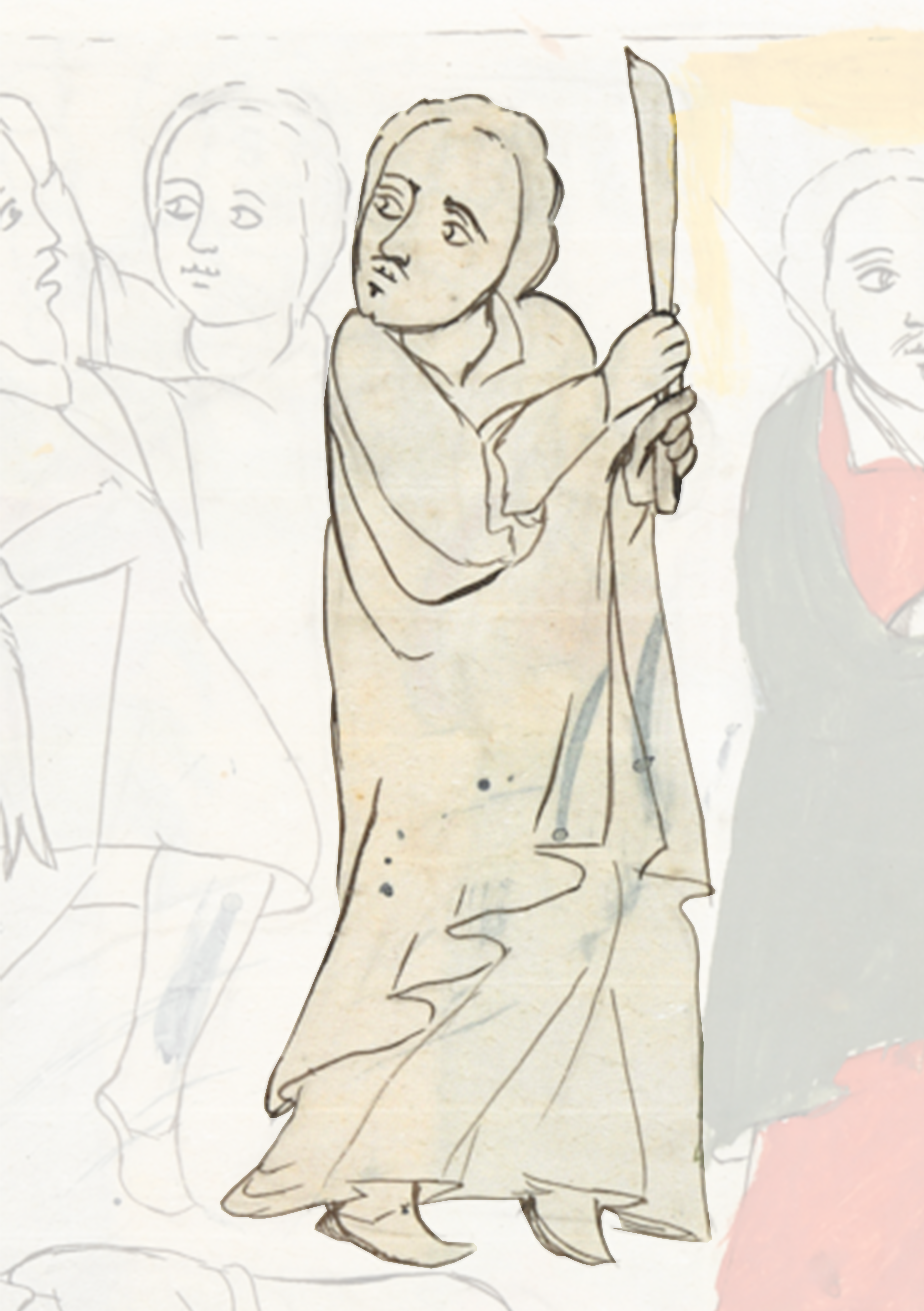 Drawing Of A Man Holding A Stick