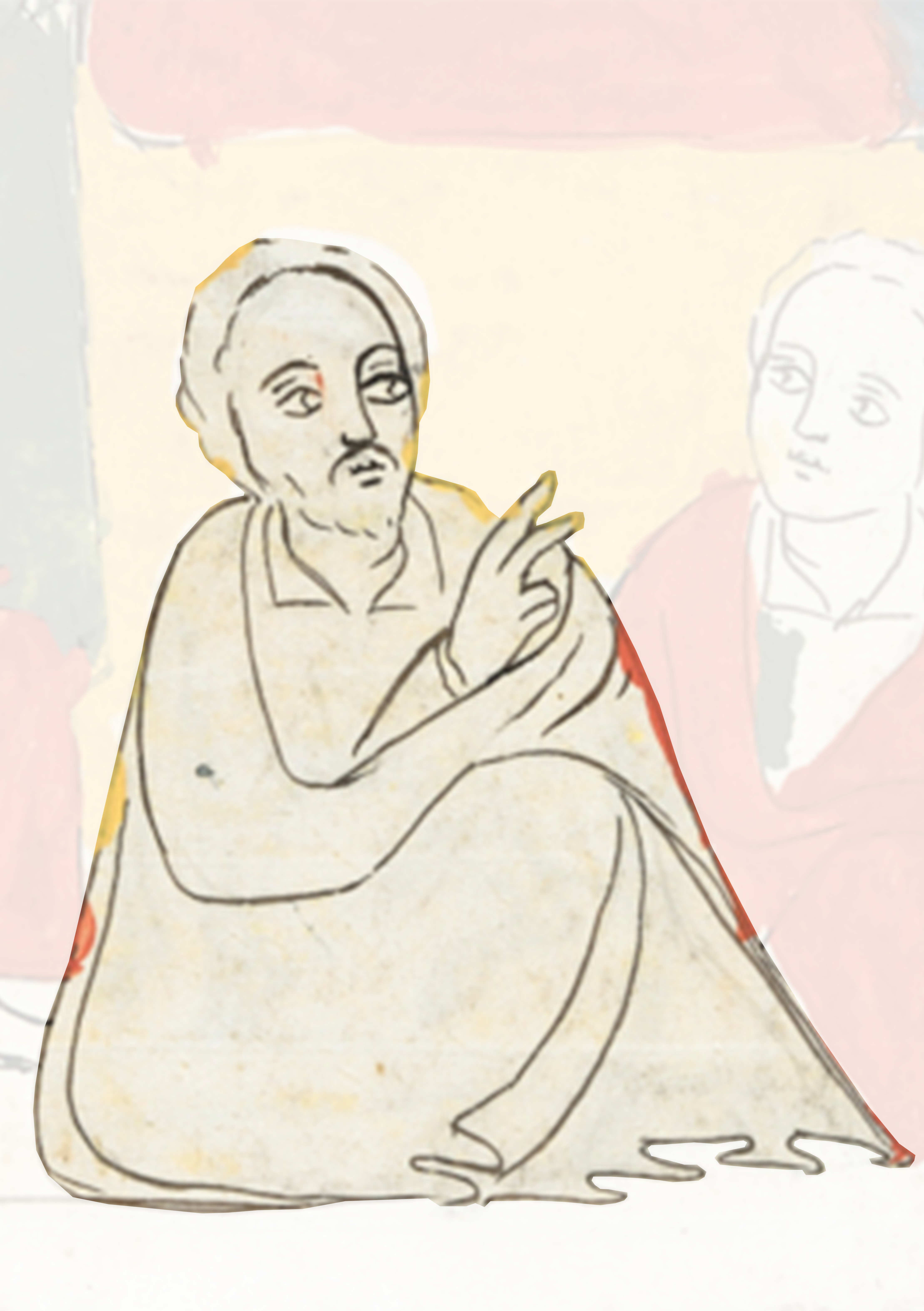 Drawing Of A Man Sitting On A White Surface