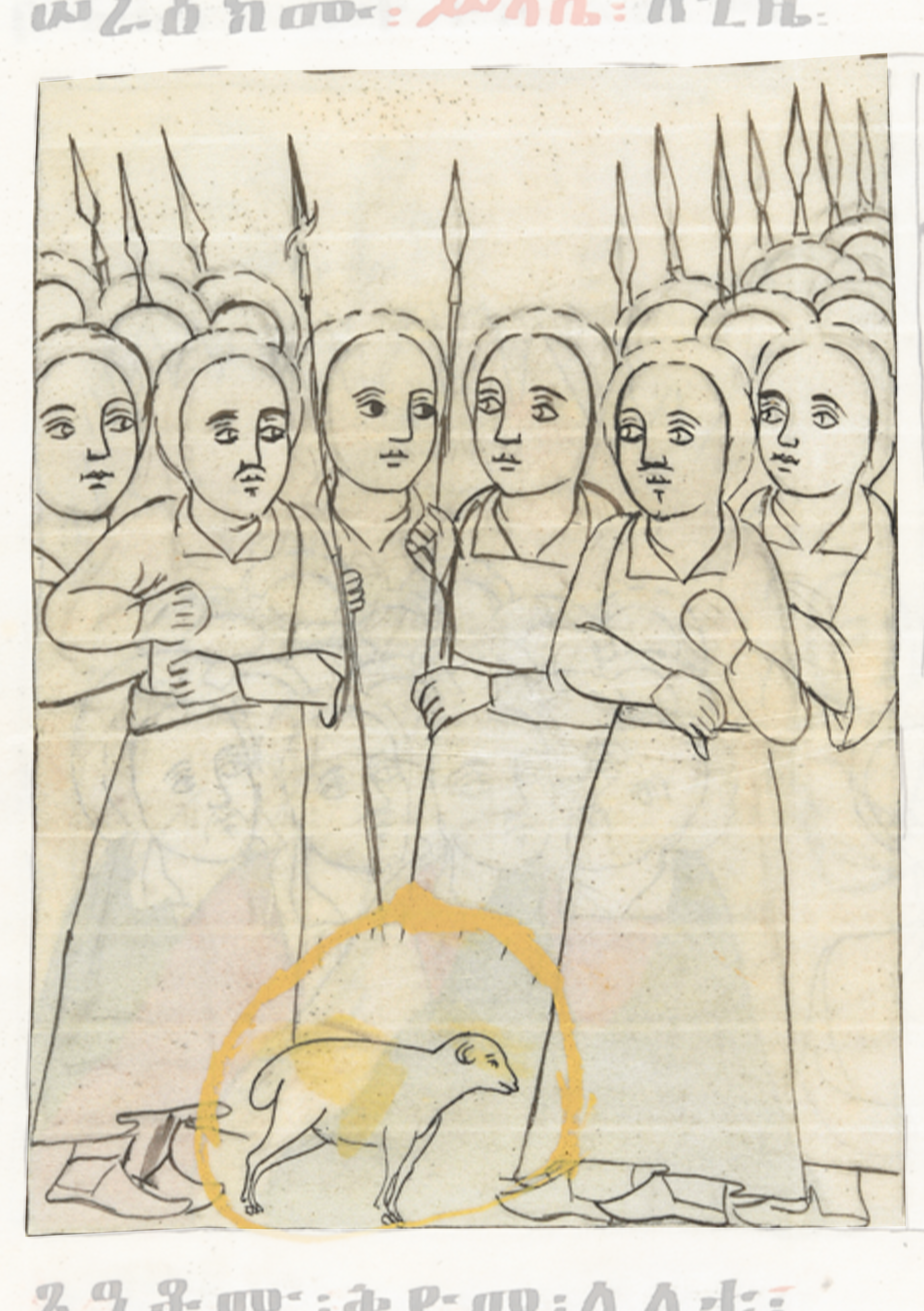 Drawing Of A Group Of People With Horns