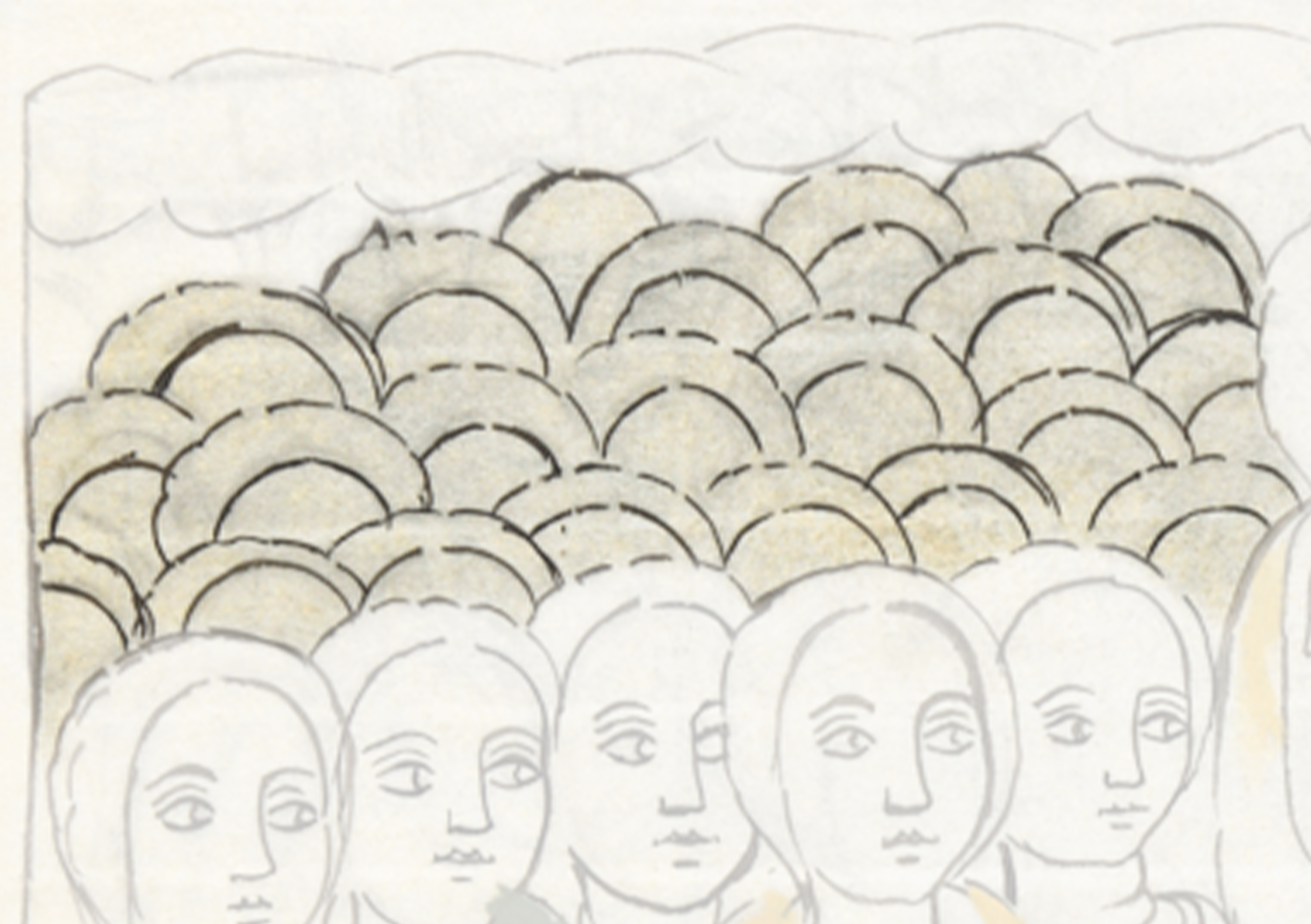Drawing Of A Group Of People In A Field
