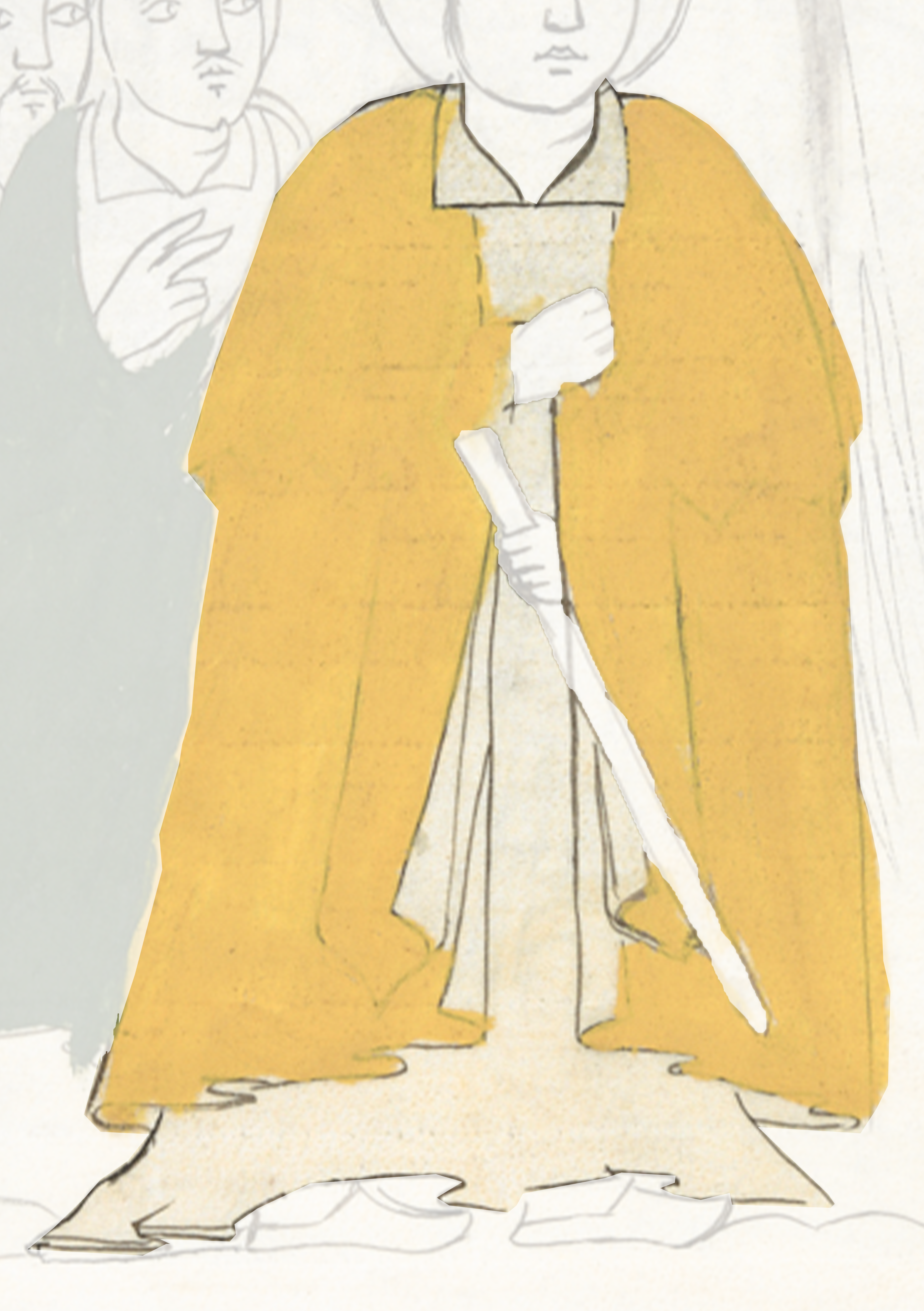 Drawing Of A Man In A Yellow Robe Holding A Sword