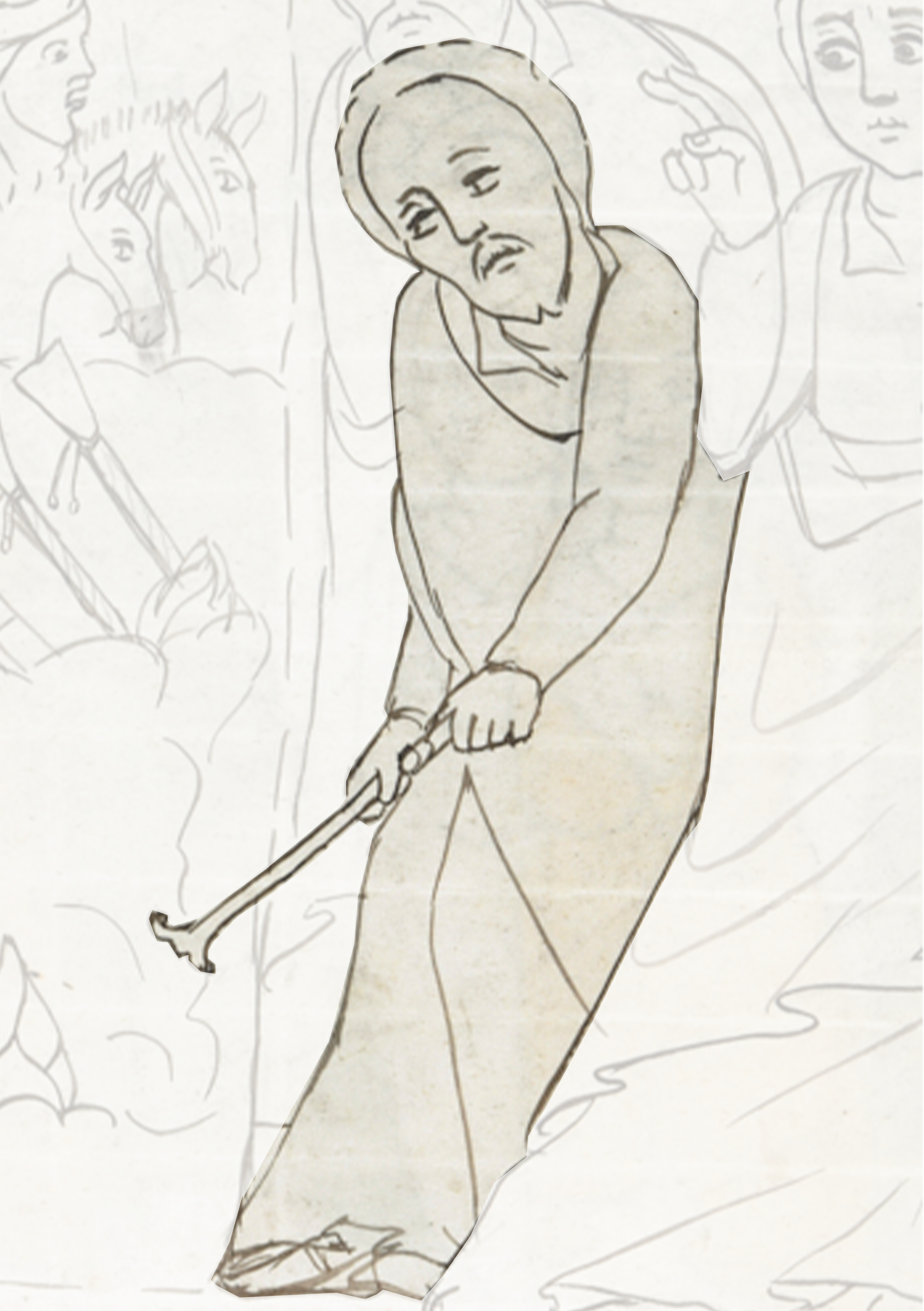 Drawing Of A Man With A Cane