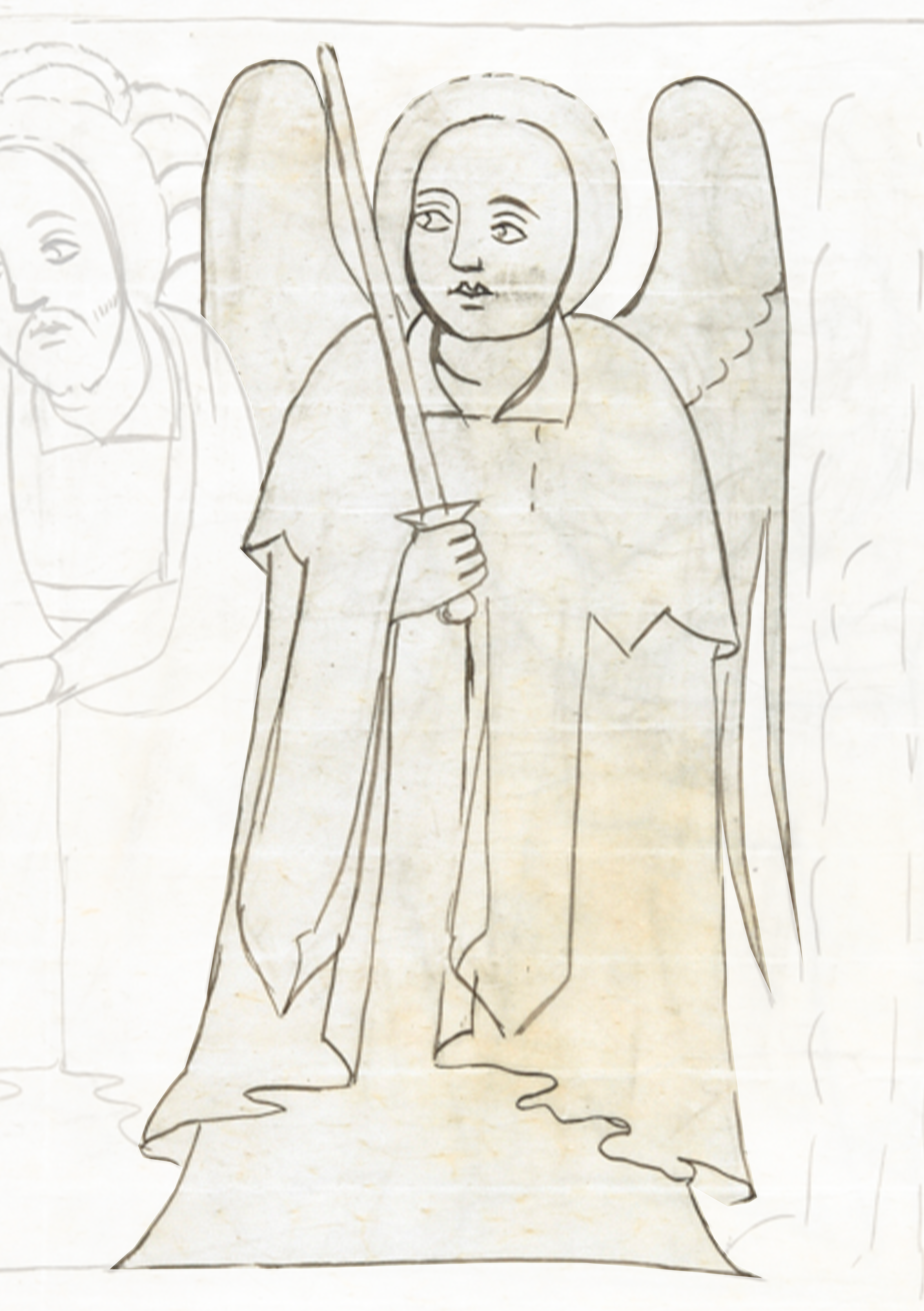 Drawing Of An Angel Holding A Staff