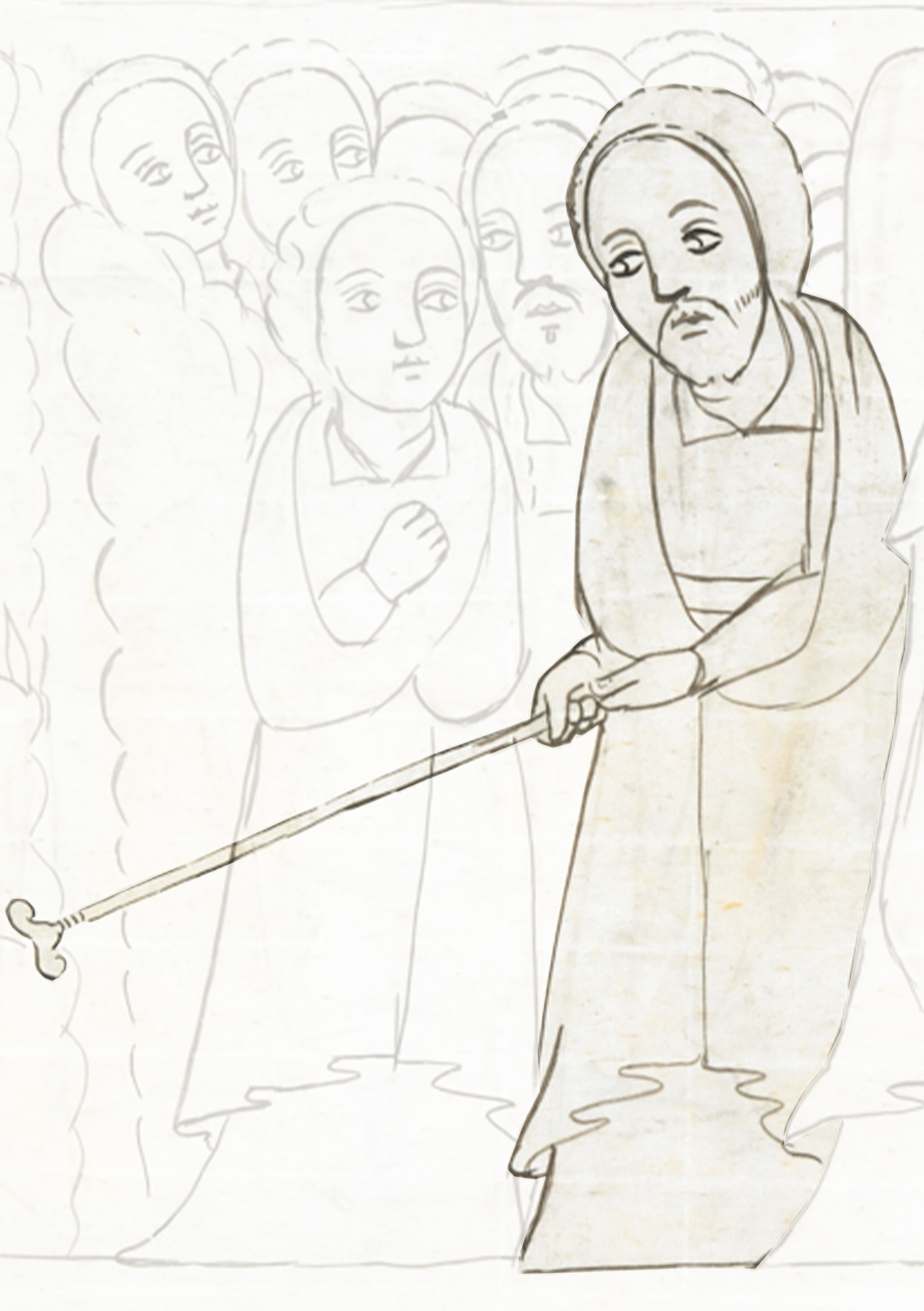 Drawing Of A Woman Holding A Cane
