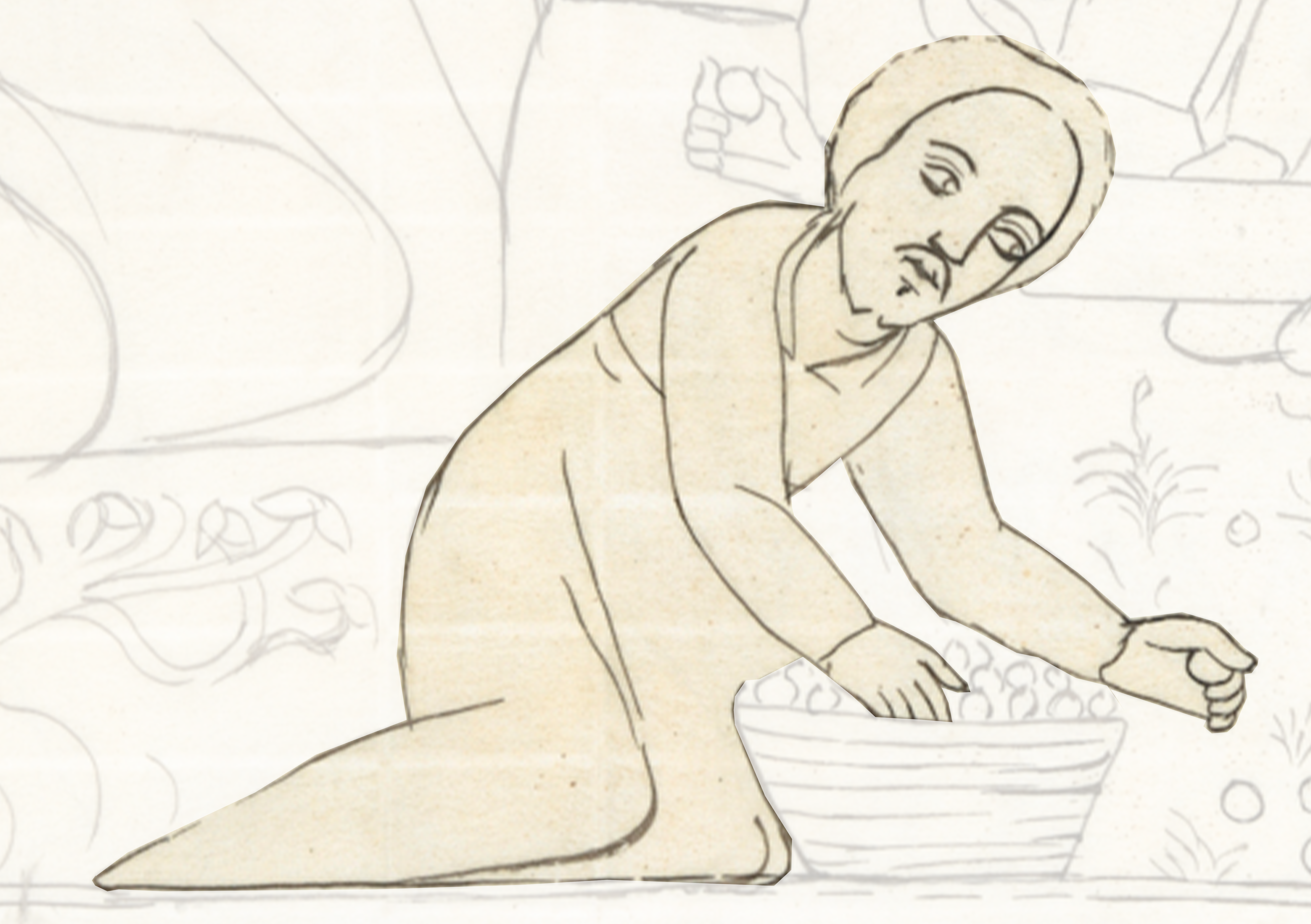 Drawing Of A Man Kneeling On A Table