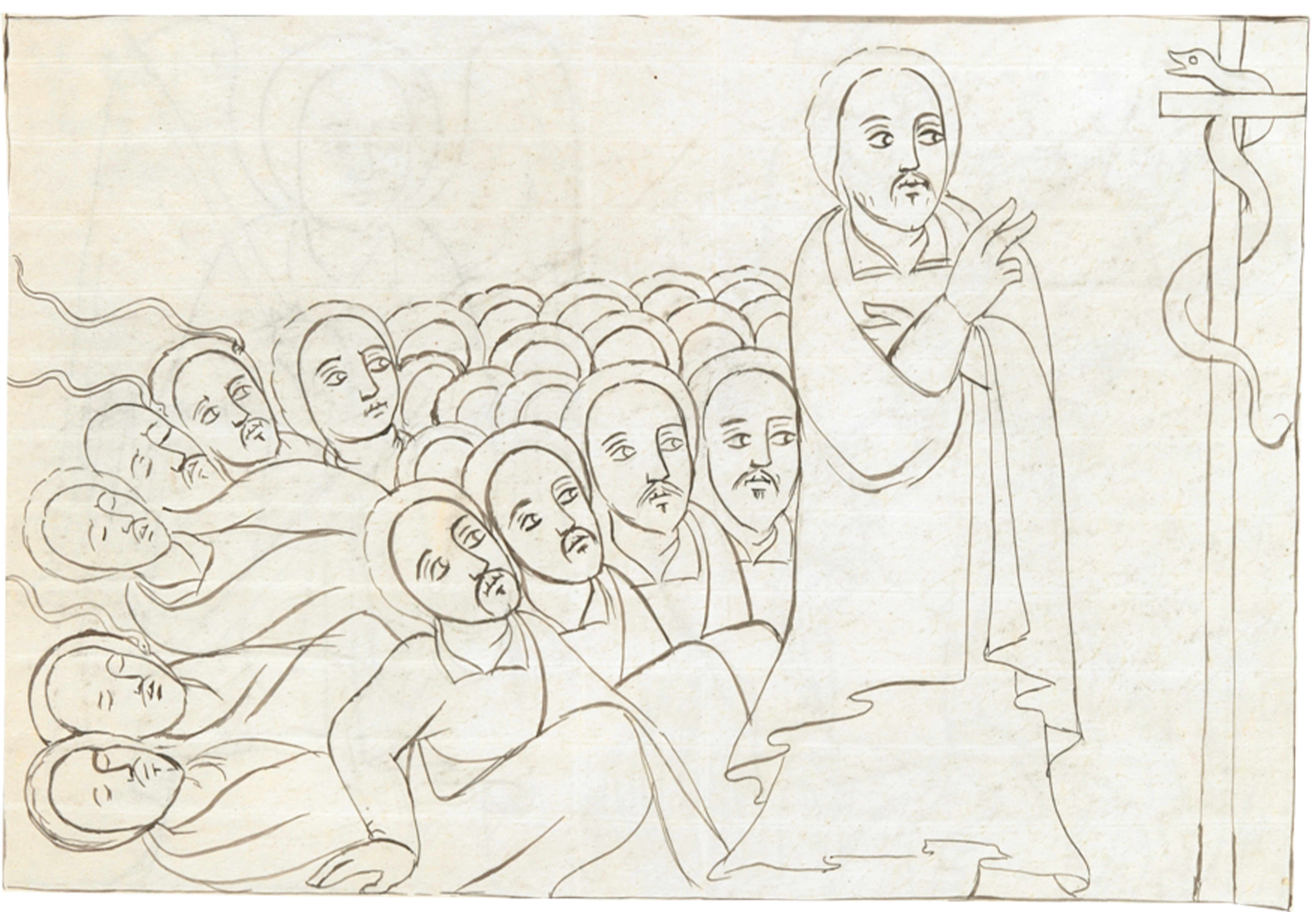 Drawing Of A Man Standing In Front Of A Crowd
