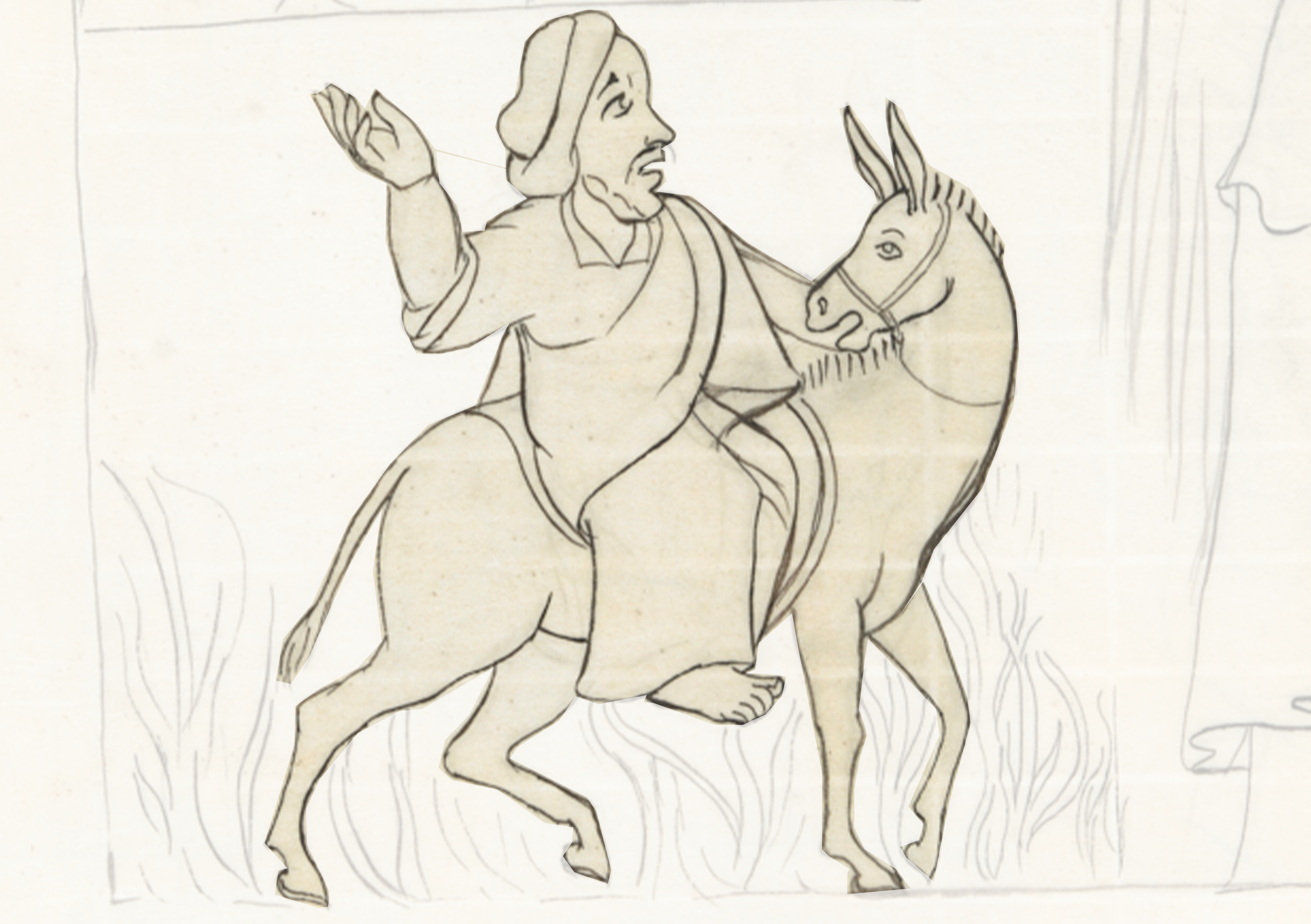 Drawing Of A Man Riding A Donkey