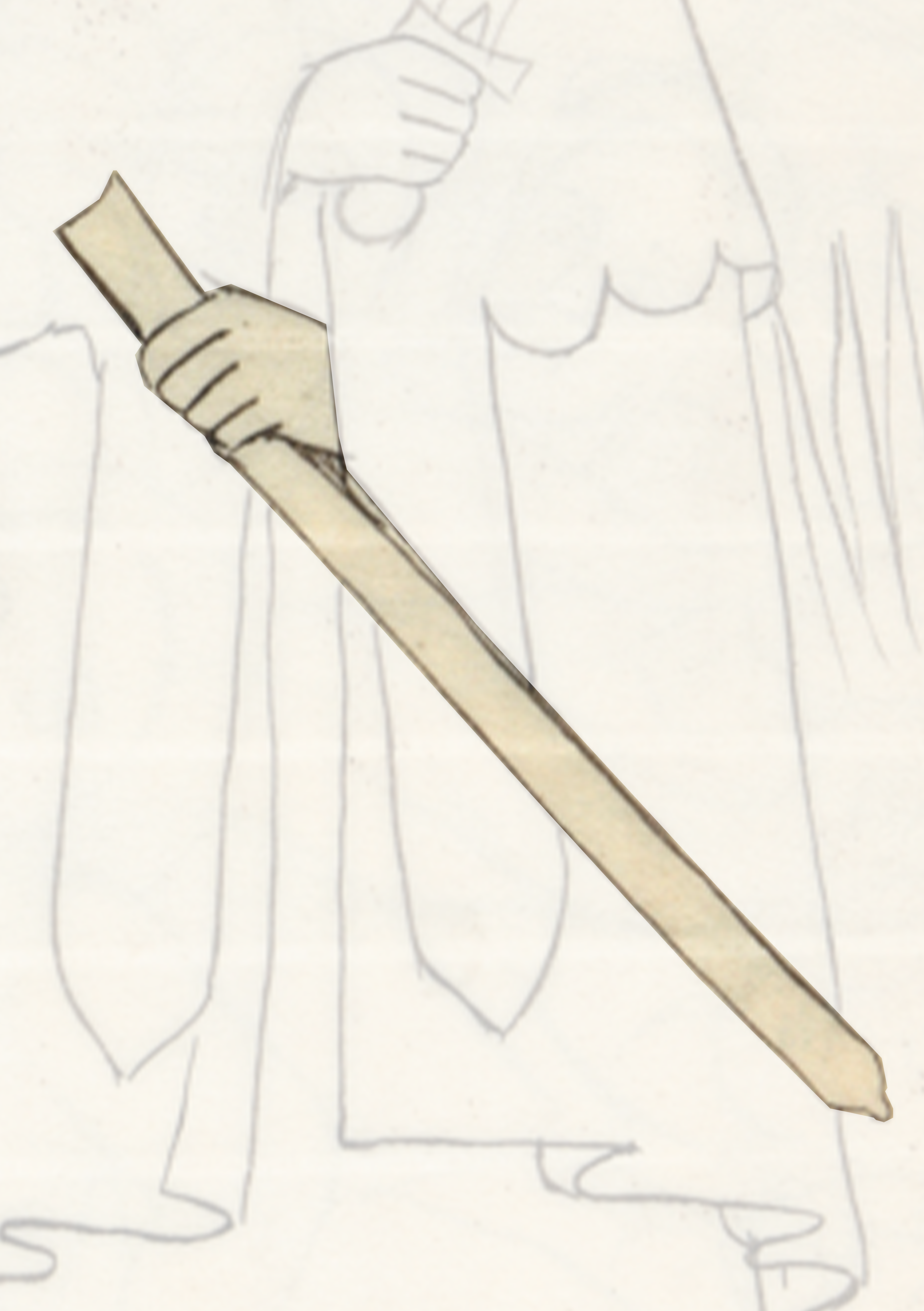Drawing Of A Sword With A Man In The Background