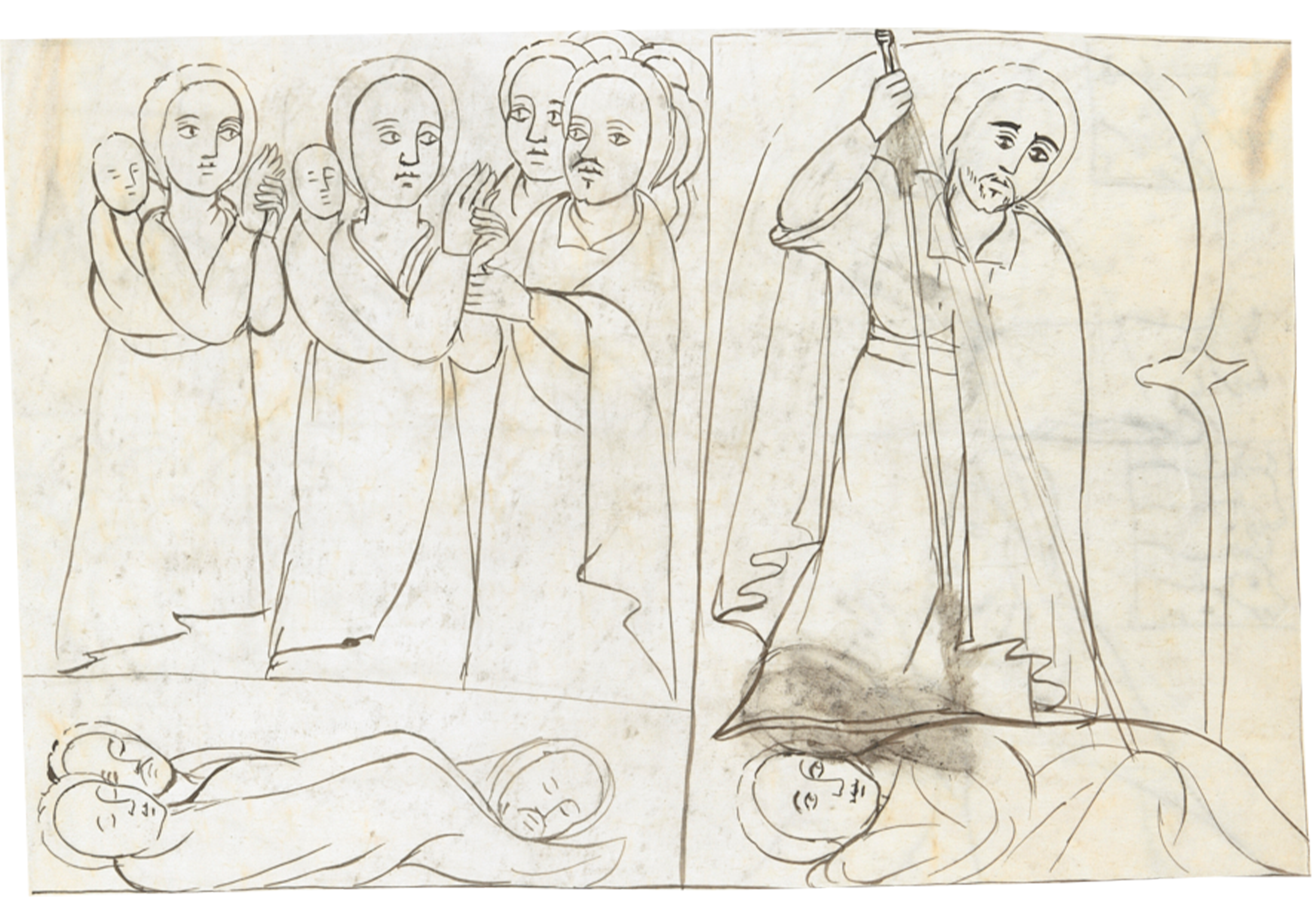 Drawing Of A Woman With A Man In The Background