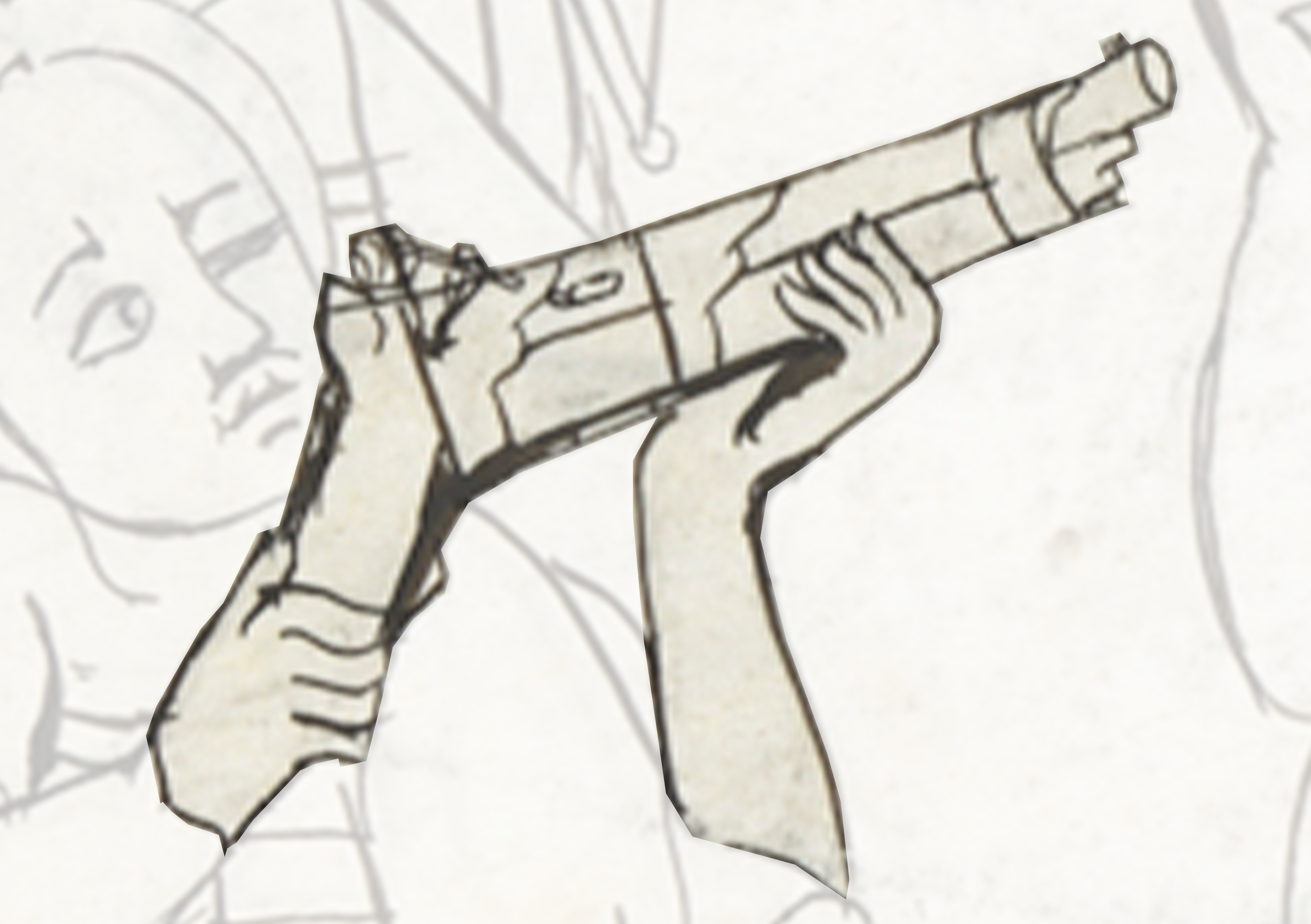 Drawing Of A Gun With A Man In The Background