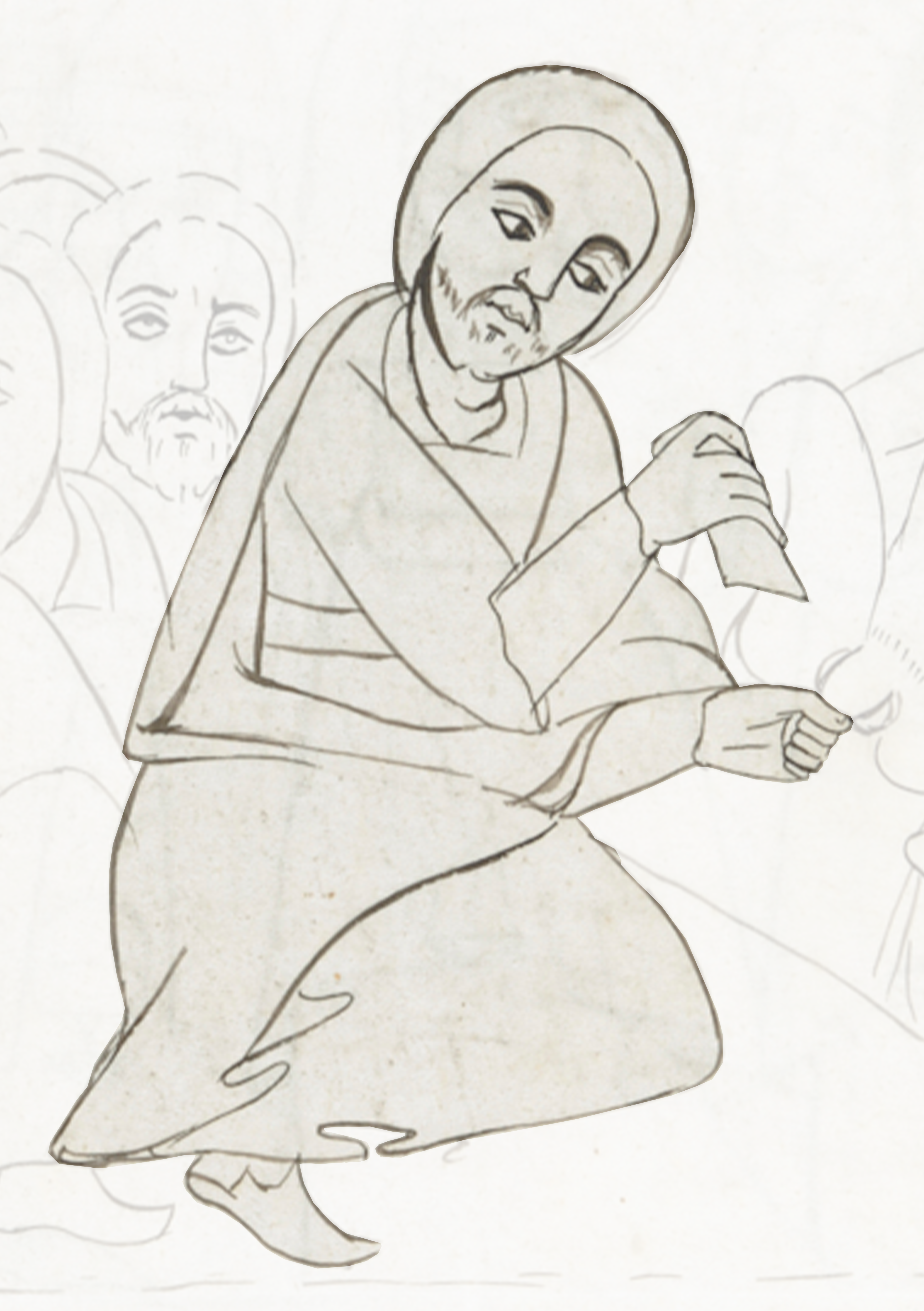Drawing Of A Man Kneeling On A Rock