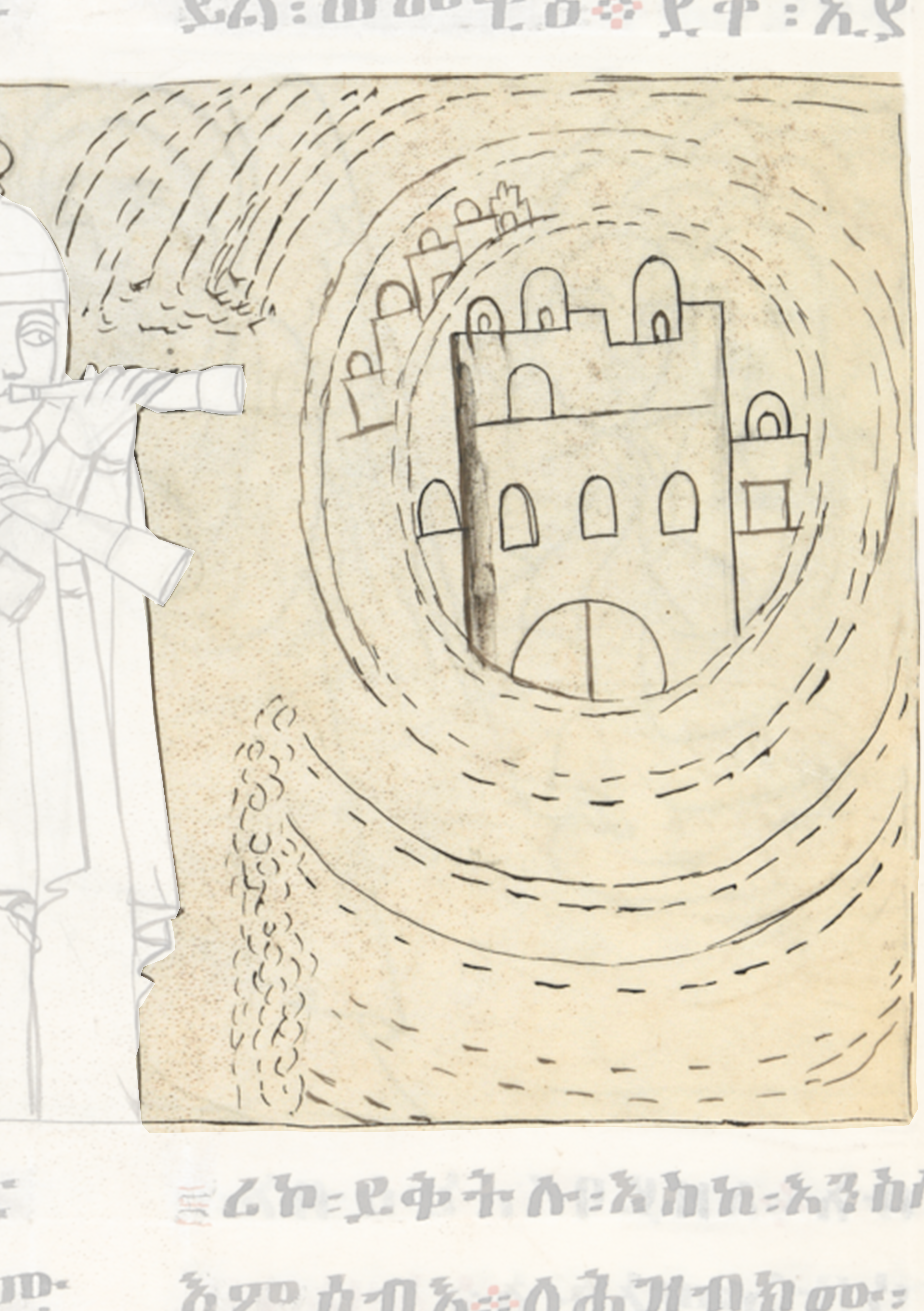 Drawing Of A Man Standing In Front Of A Castle