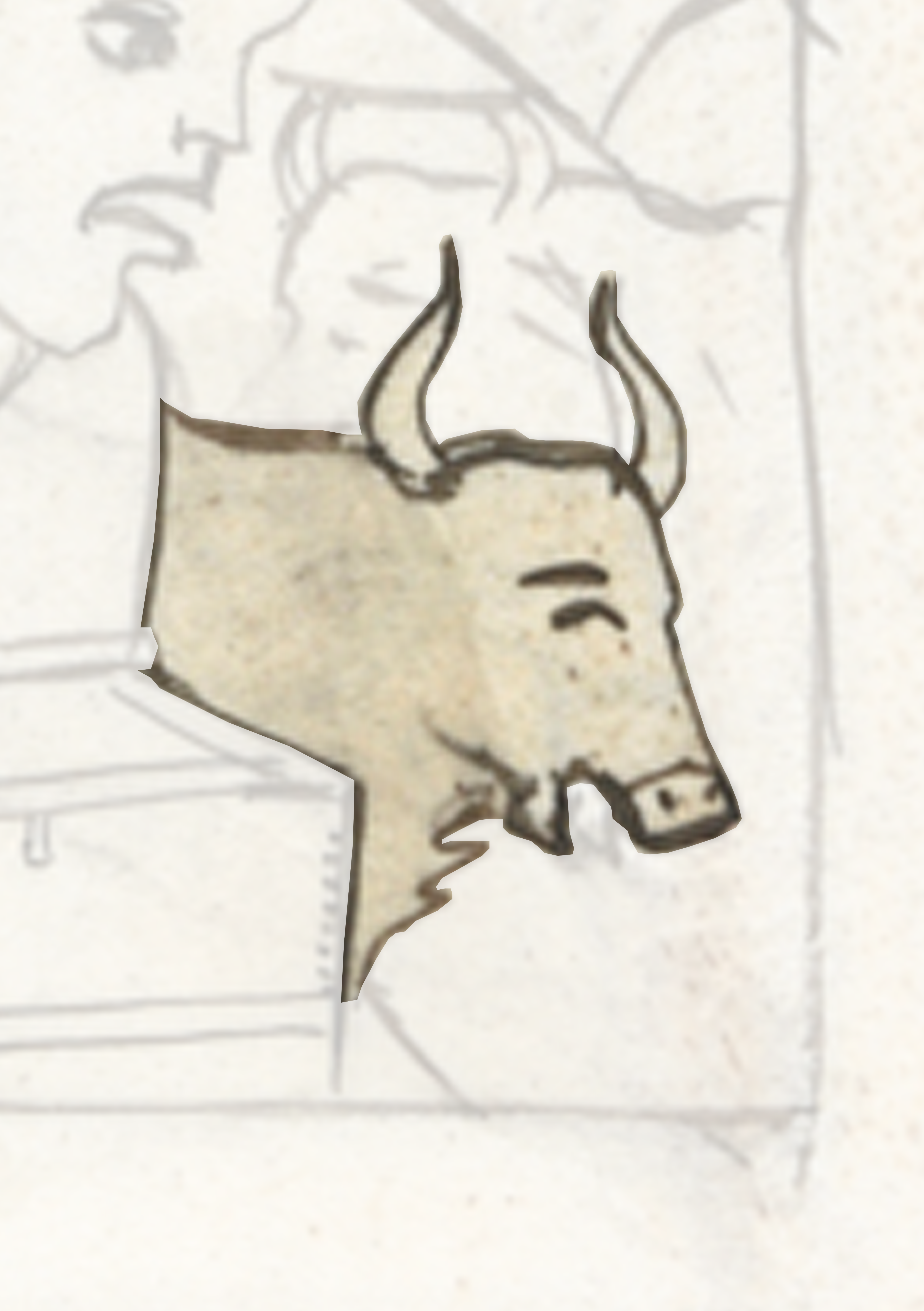 Drawing Of A Bull With A Man In The Background