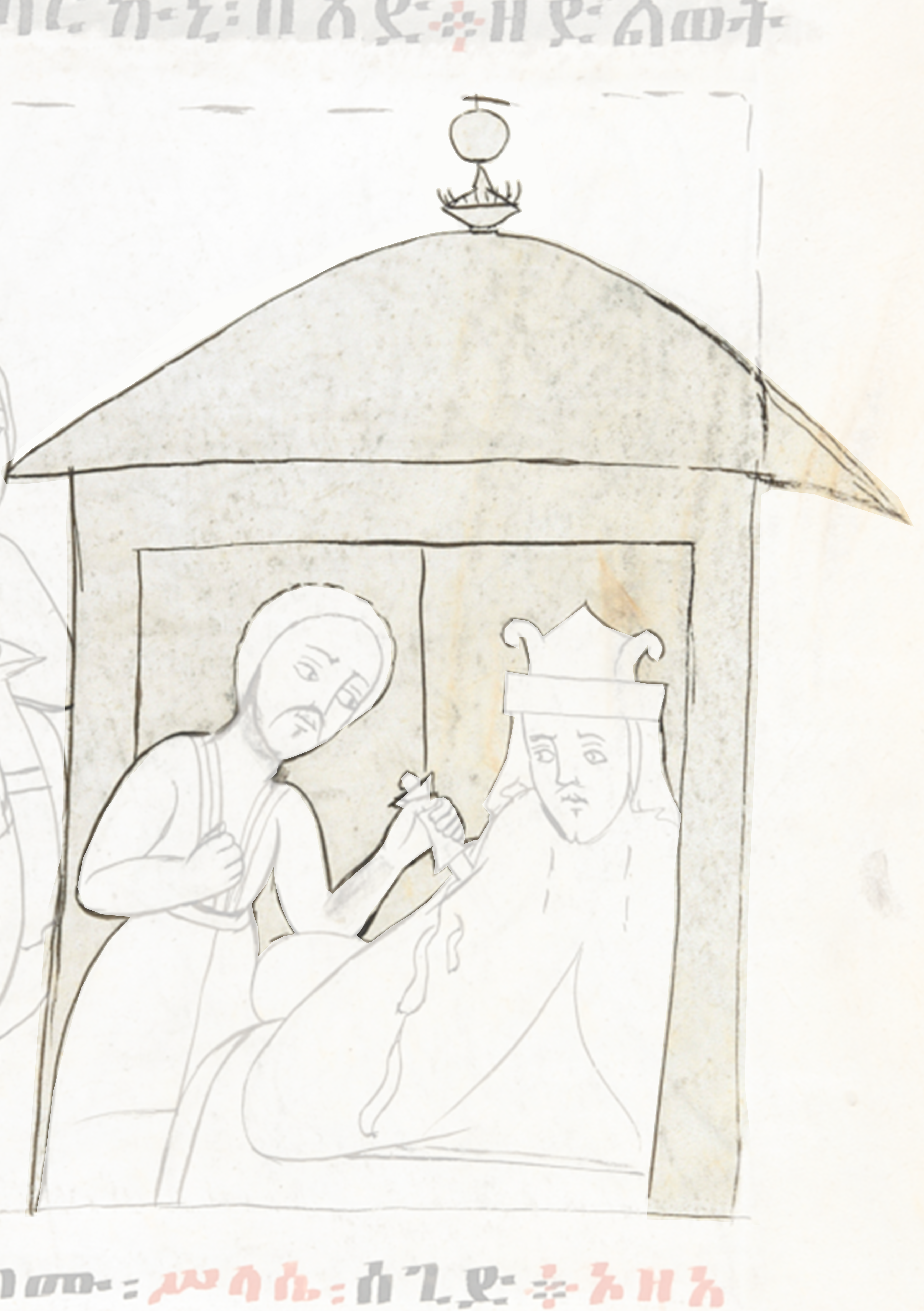 Drawing Of A Man And Woman In A Small Hut