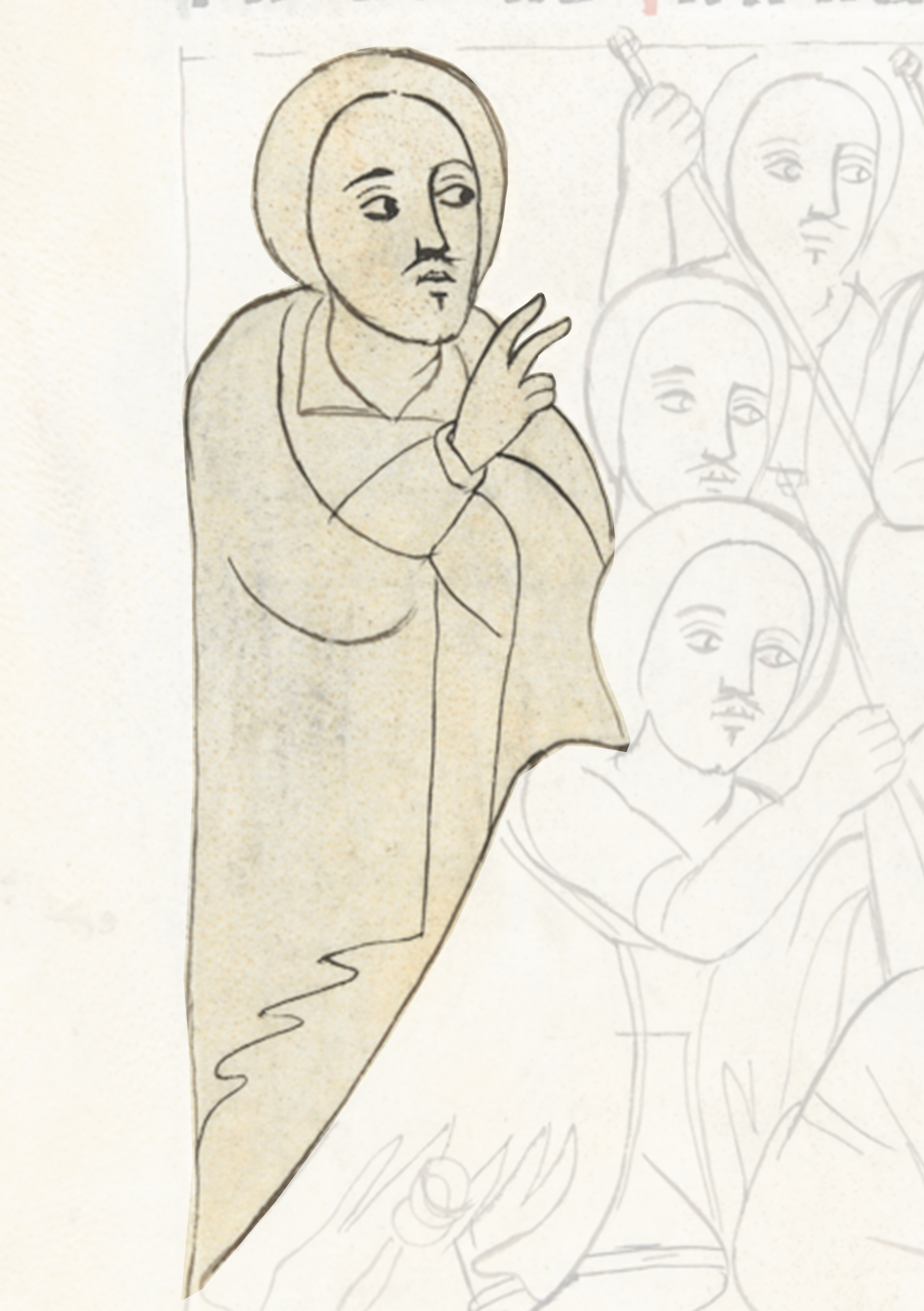 Drawing Of A Man With A Crowd Of People