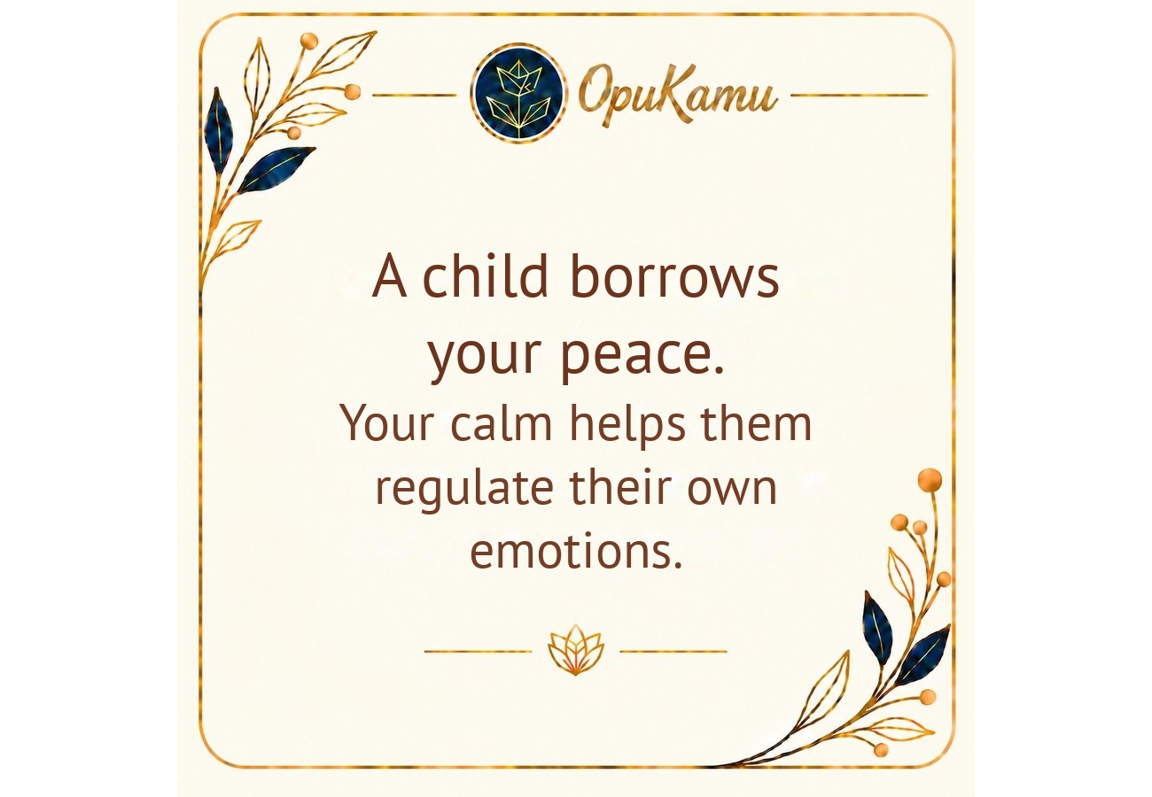 Orikami card: A child borrows your peace. Your calm helps them regulate their own emotions.
