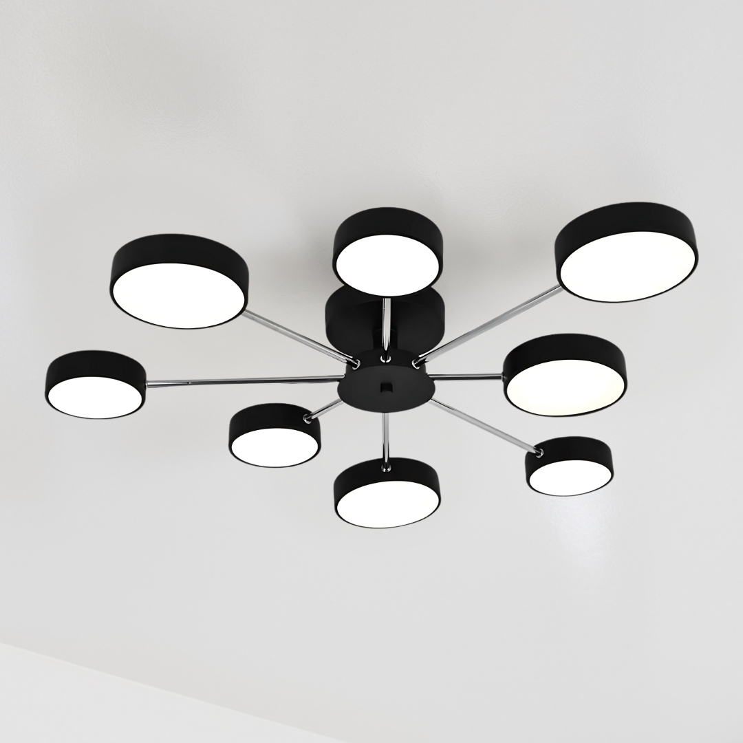 LED люстра хай тек SY-16060/4+4 BK+CR чорна з пультом, димером та підсвіткою для зали та спальні, 176 Вт