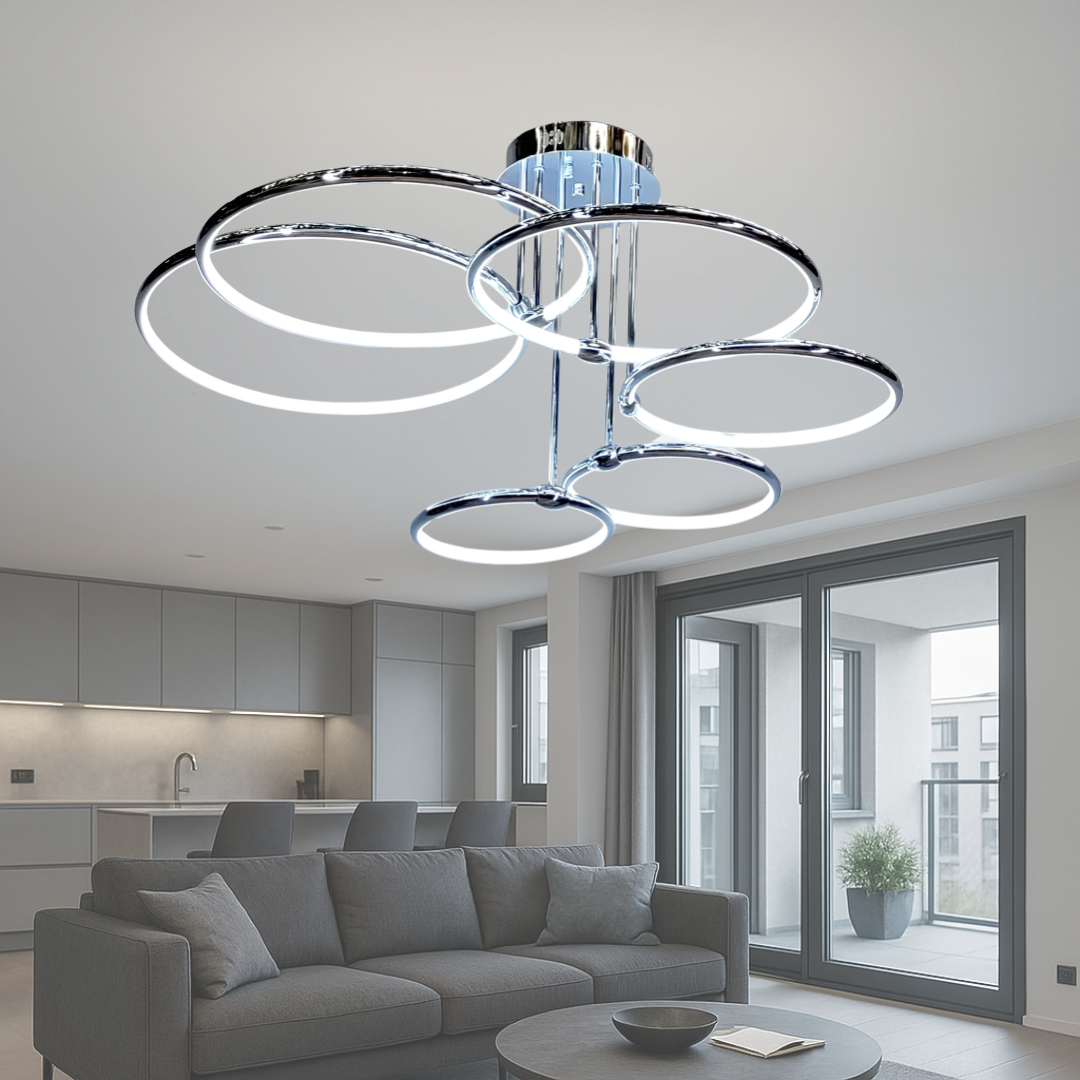 Стельова світлодіодна люстра кільця BO-5100/6CH, стиль хай тек, Loft, 6 LED, хром, силікон, сучасний дизайн для студії, вітальні, офісу, освітлення до 25 м², Україна