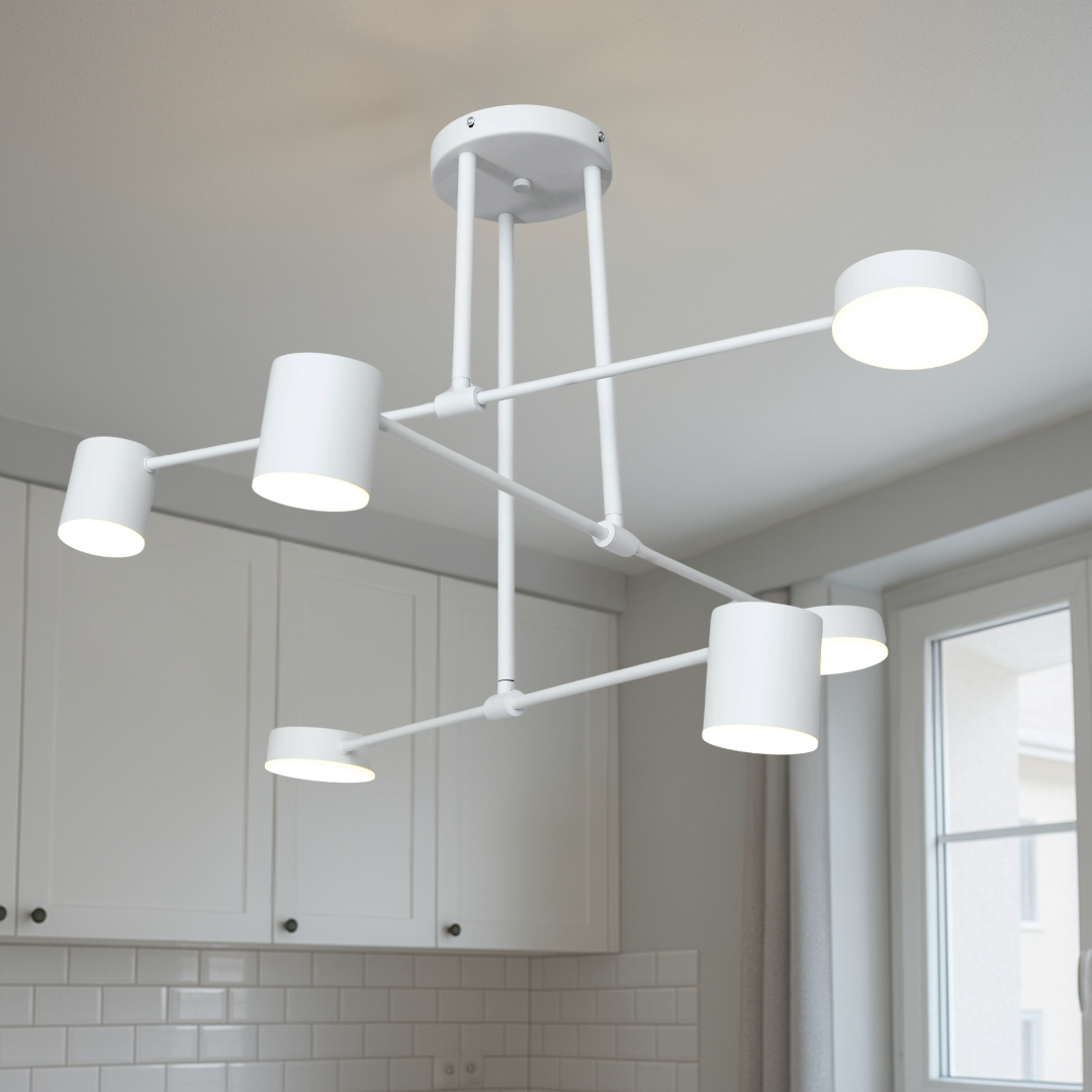 Люстра Лед Лофт D801-6WH, білий акрил, 6 LED-джерел, стиль хай-тек, сучасний дизайн, компактний світильник для кухні, вітальні чи спальні, доставка по Україні