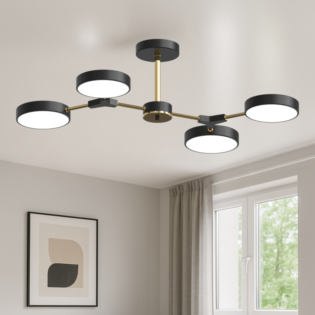 Світлодіодна люстра абстракція Sirius B X13246/4 BK+FGD чорного кольору в стилі хай тек для сучасної кухні, спальні та вітальні, акрилові плафони, метал, сучасний дизайн