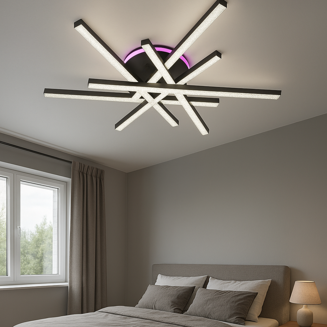 Люстра промені для спальні SY-16088/6C BK+PK/BU, чорний корпус, акрилові плафони, дистанційне керування, сучасна спальня, Україна