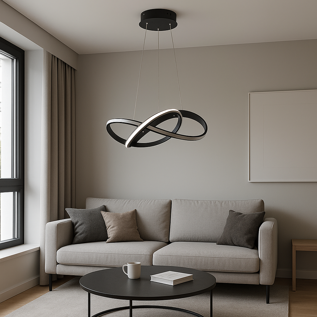 Сучасна підвісна світлодіодна люстра з пультом, білий корпус, регулювання яскравості та температури, мінімалізм, довжина 50 см, висота до 120 см, стильний інтер’єр кухні