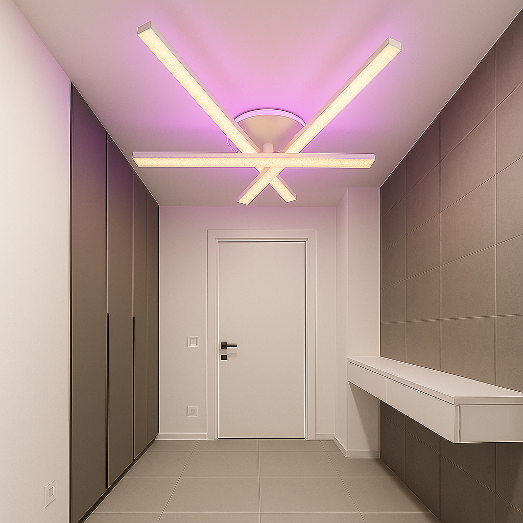 Стельовий світильник хайтек SY-16088/3C WT+PK/BU, LED-промені, білий корпус, акрилові плафони, RGB-підсвічування, пульт, сучасна спальня або вітальня, до 16 м