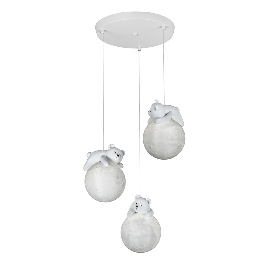 люстра у дитячу з фігурками ведмедиків, підвісний світильник на 3 плафони для новонародженого