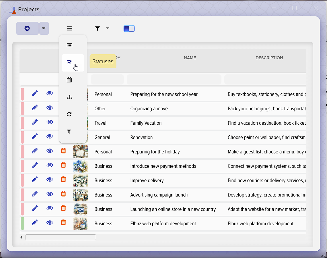 How to manage projects in Elbuz